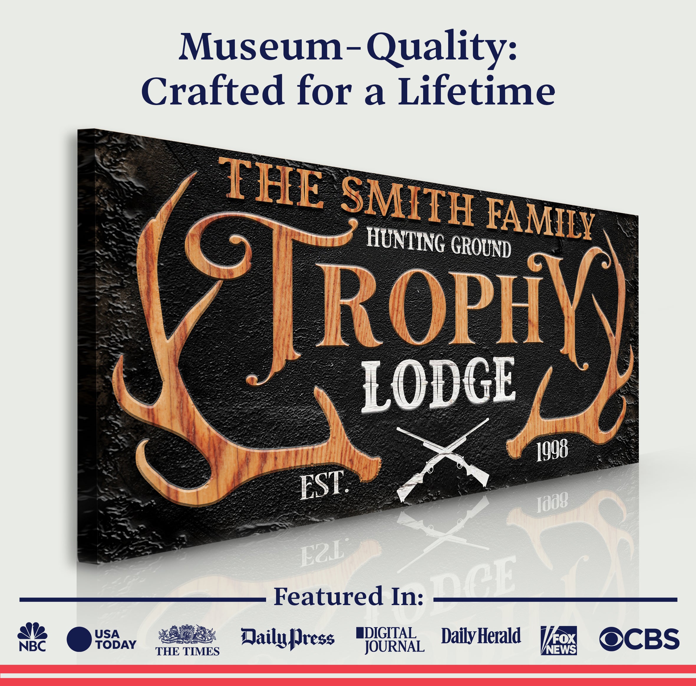 Family Hunting Trophy Lodge Sign on sale at MyriadMart