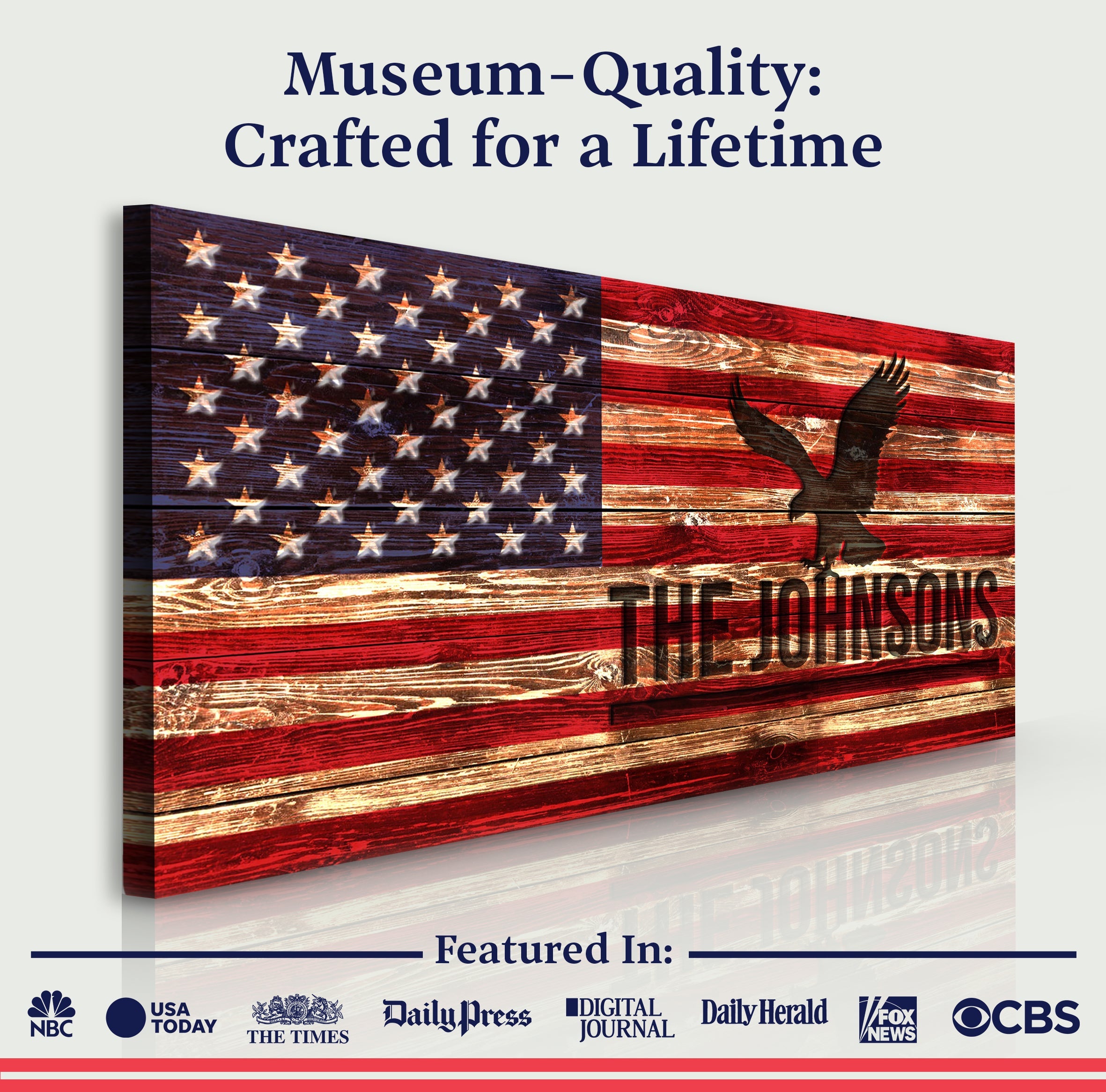 Rustic American Flag Family Name Sign on sale at MyriadMart