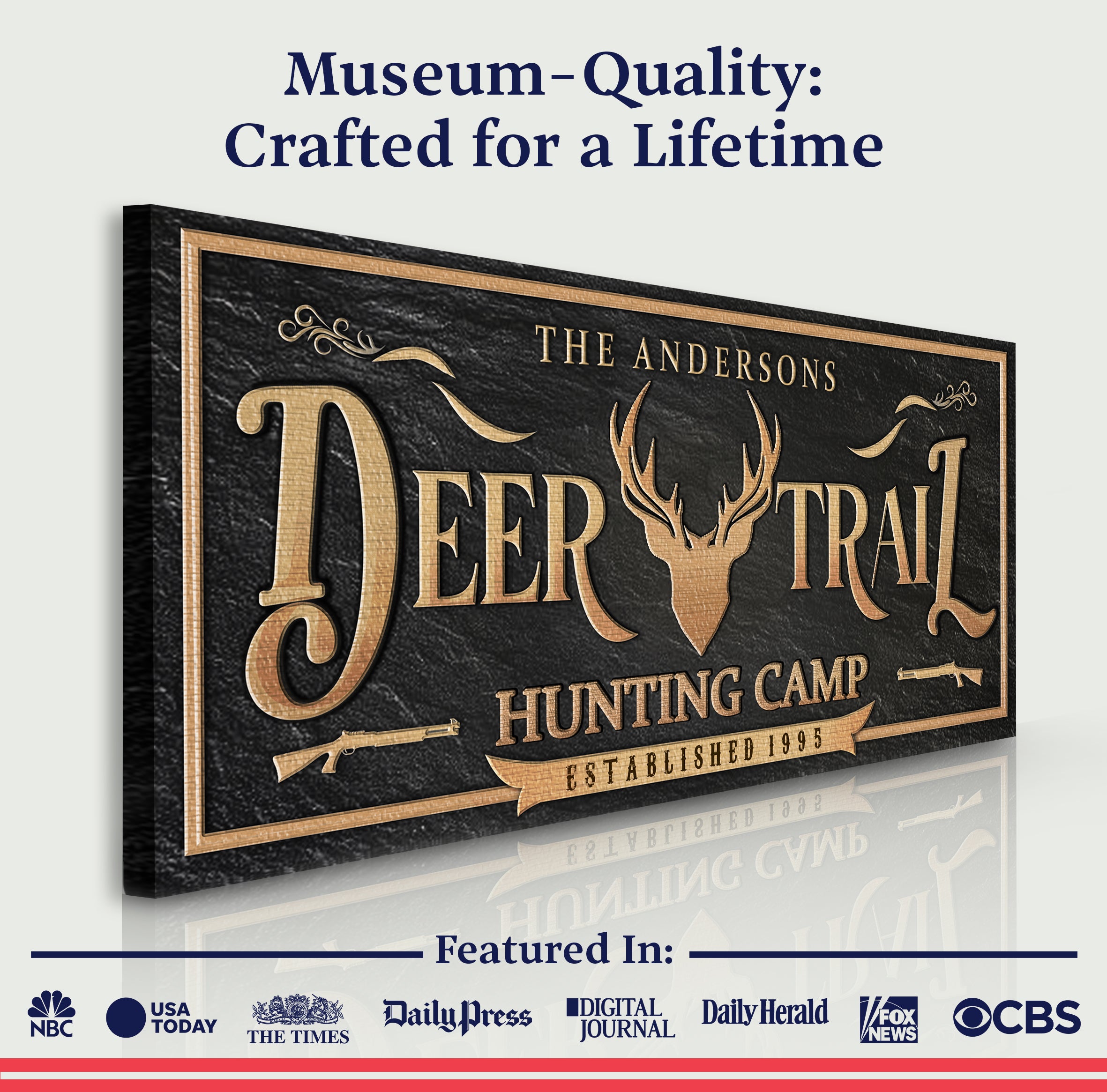Personalized Deer Trail Hunting Camp Sign on sale at MyriadMart