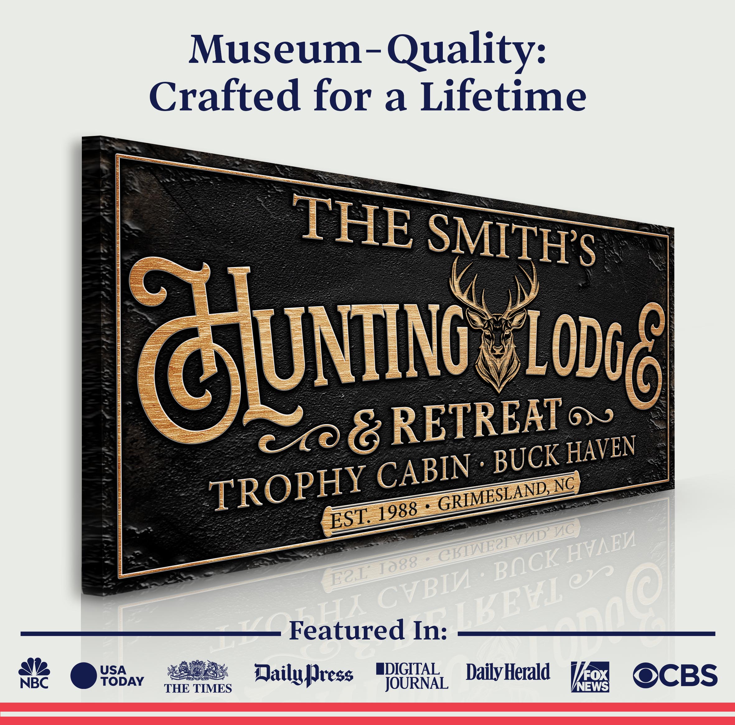 Family Hunting Lodge Retreat Sign on sale at MyriadMart
