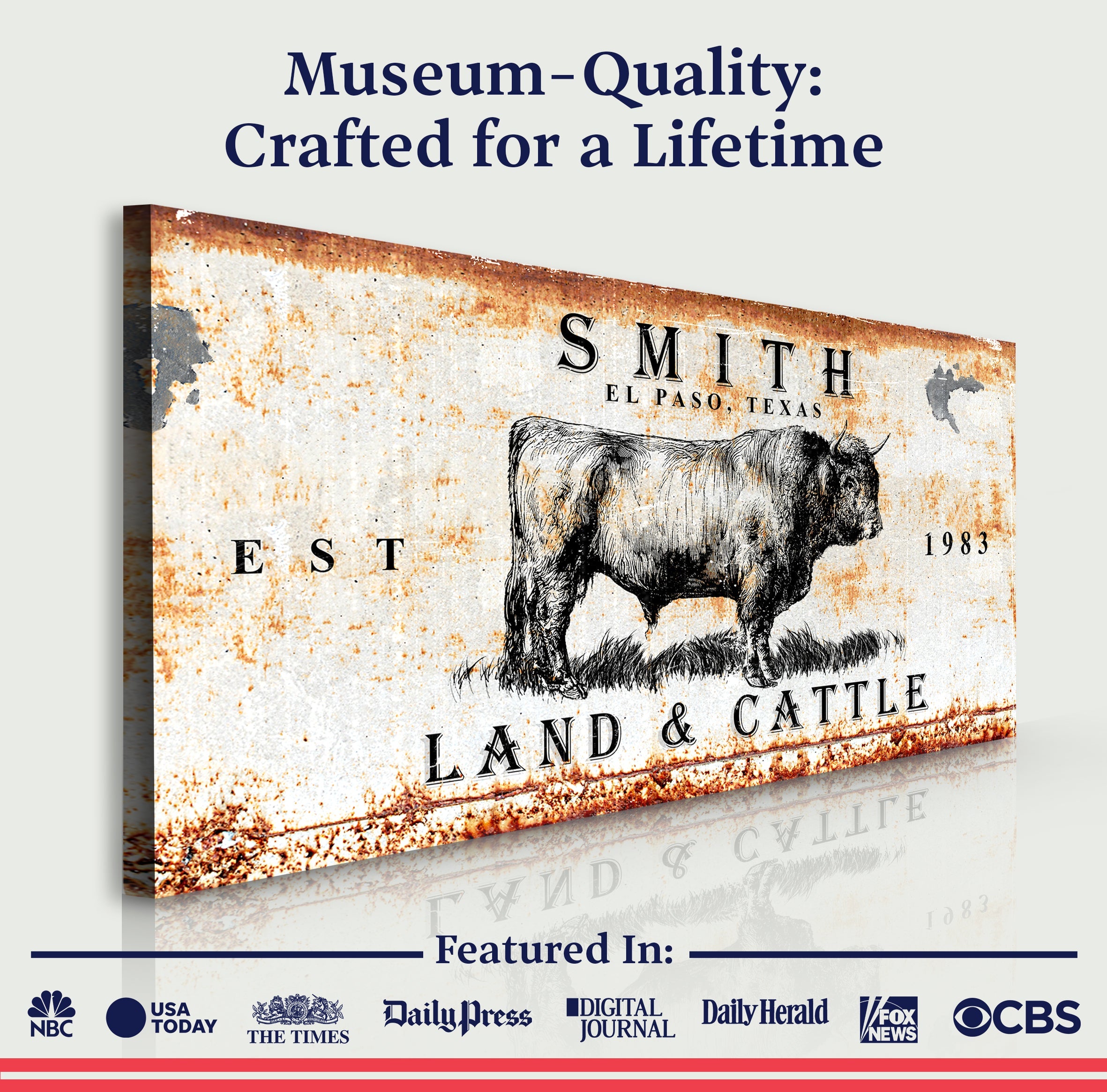 Land And Cattle Rustic Sign on sale at MyriadMart
