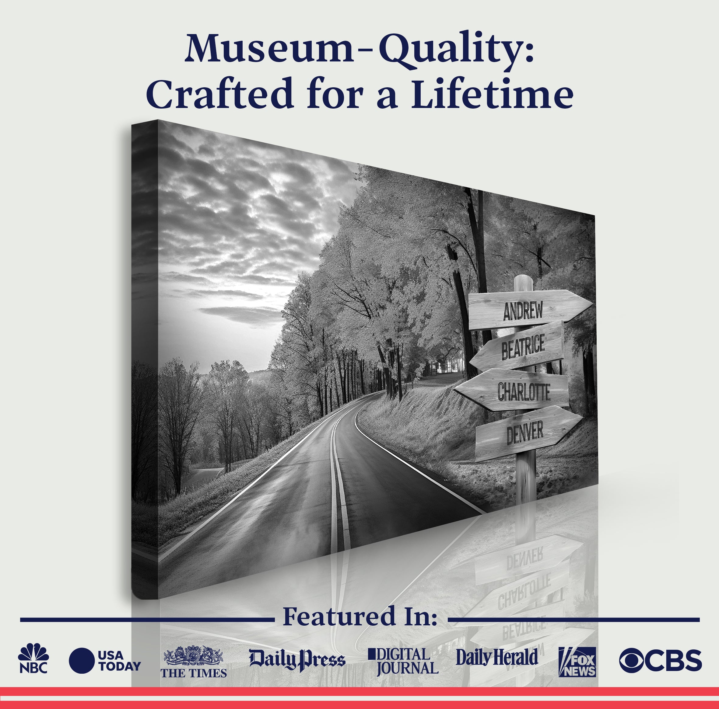 Family Names Monochrome Autumn Roads Sign on sale at MyriadMart