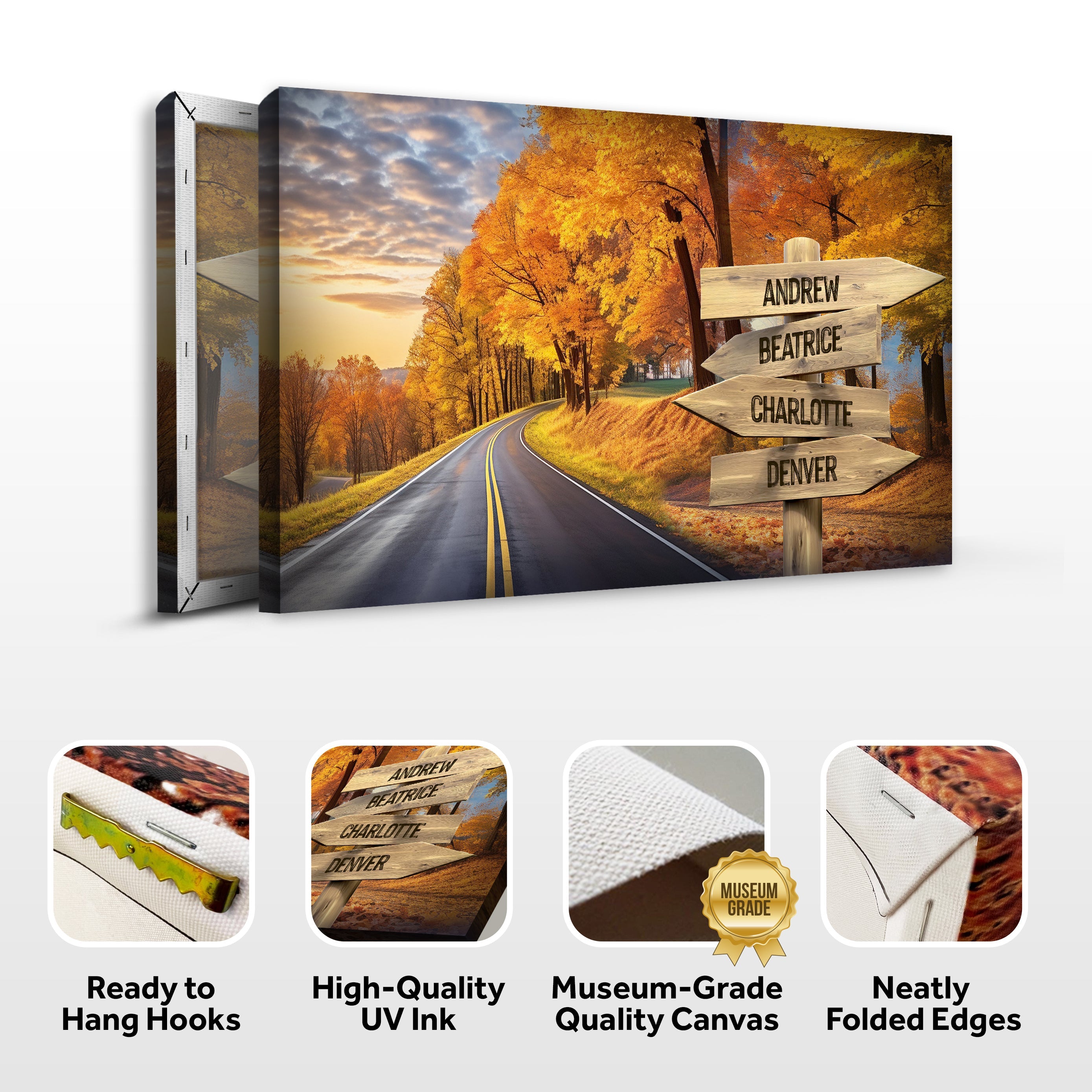 Family Names Autumn Road Sign on sale at MyriadMart
