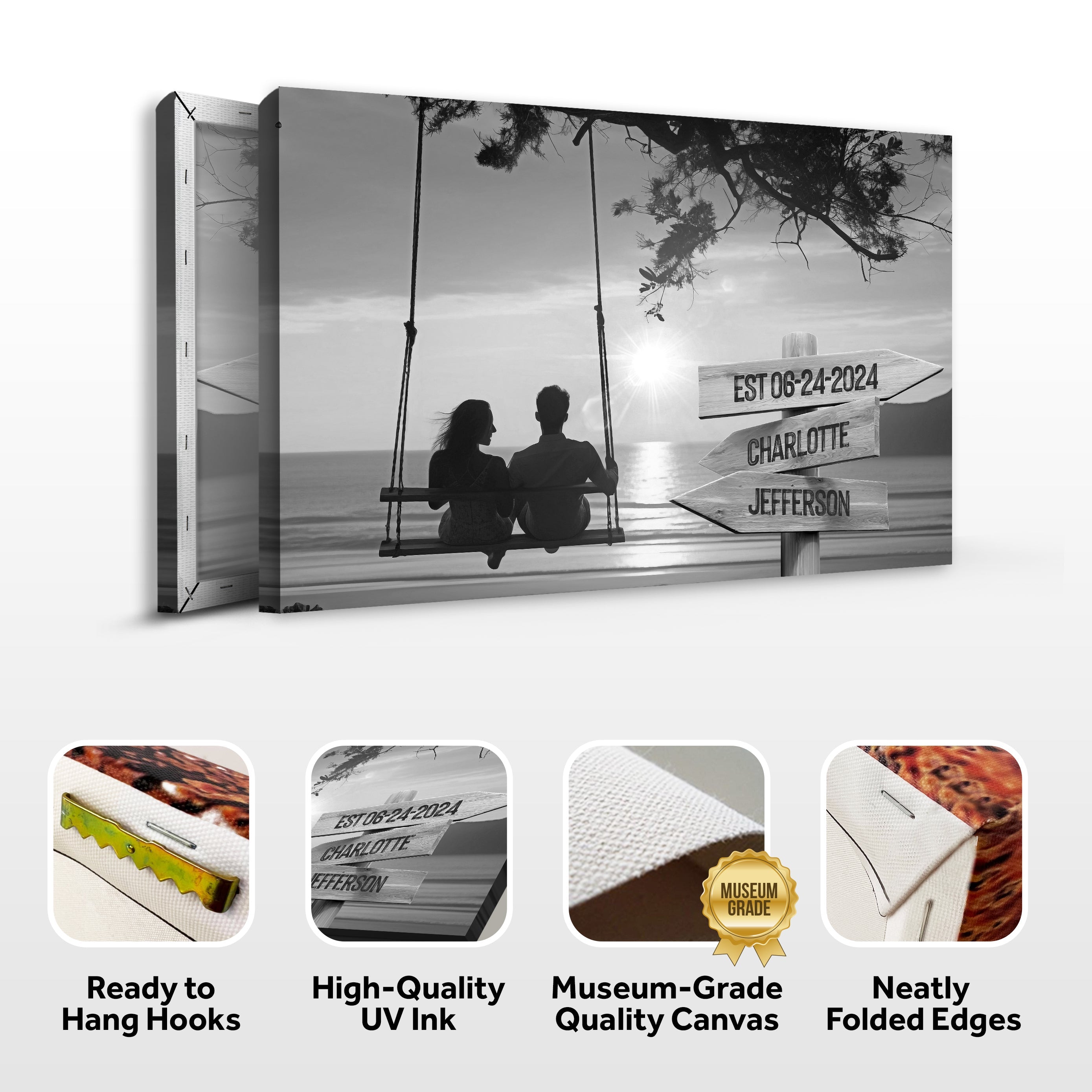 Romantic Swing Family Names Sign on sale at MyriadMart