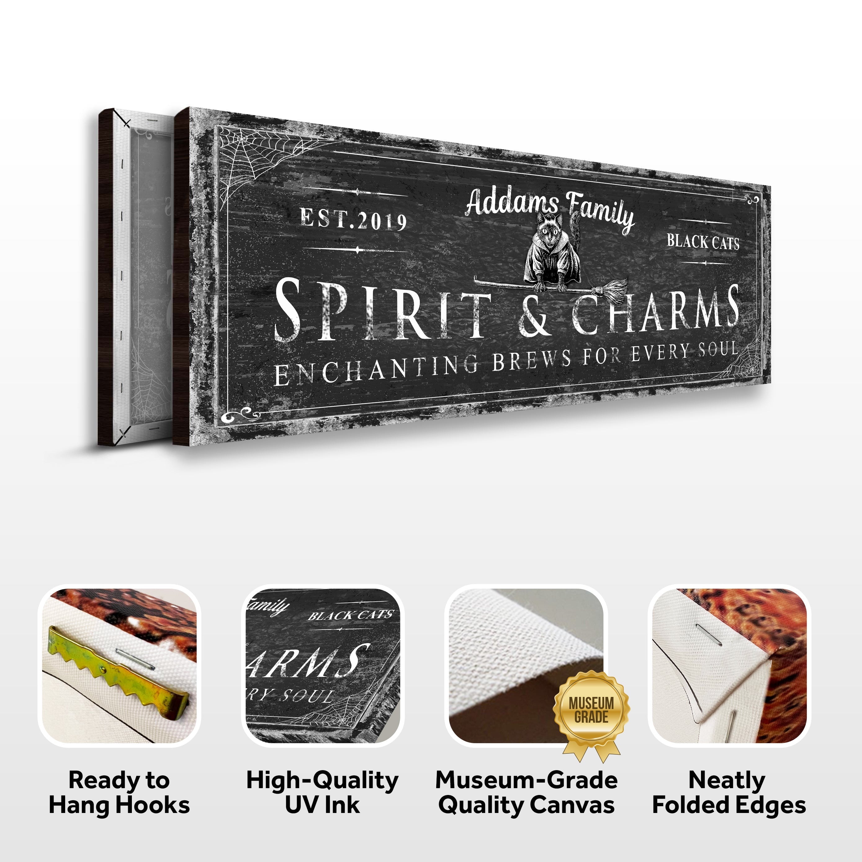 Black Cat’s Spirits & Charms Bar Halloween Sign on sale at MyriadMart