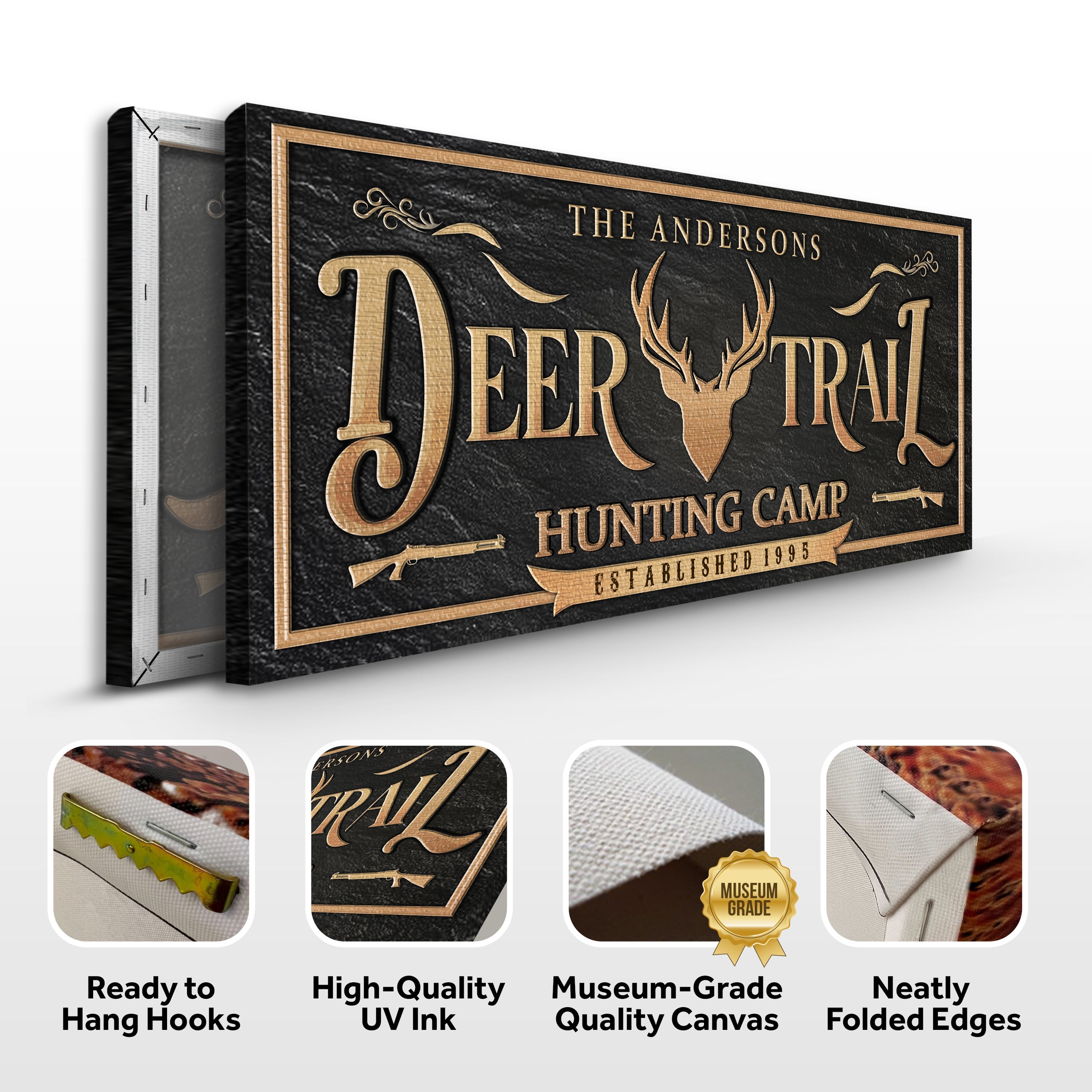 Personalized Deer Trail Hunting Camp Sign on sale at MyriadMart