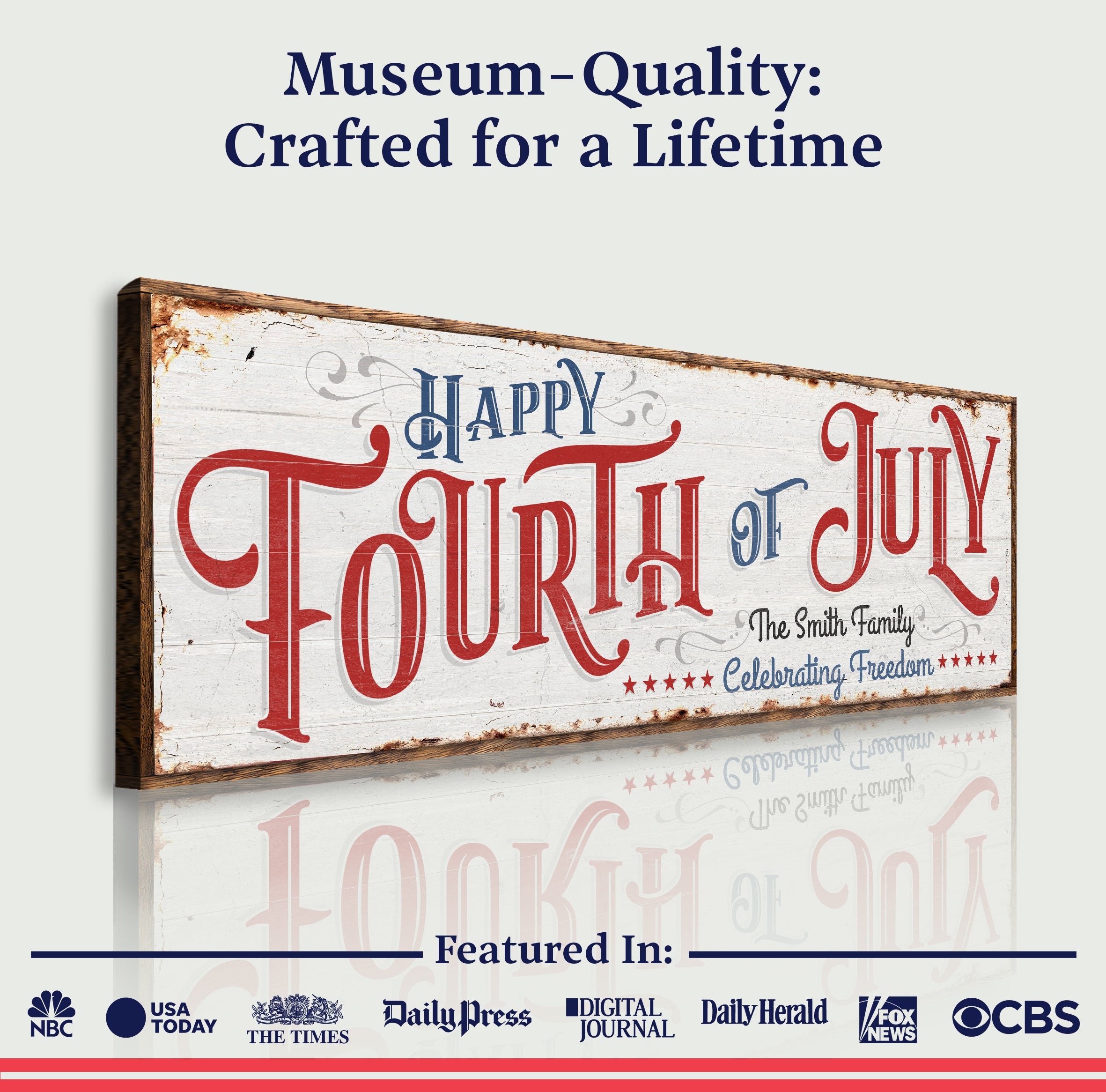 Happy 4th Of July Personalized Canvas Decor | Independence Day Canvas Home Wall Art | Red White And Blue Canvas | Living Room Wall Decor on sale at MyriadMart