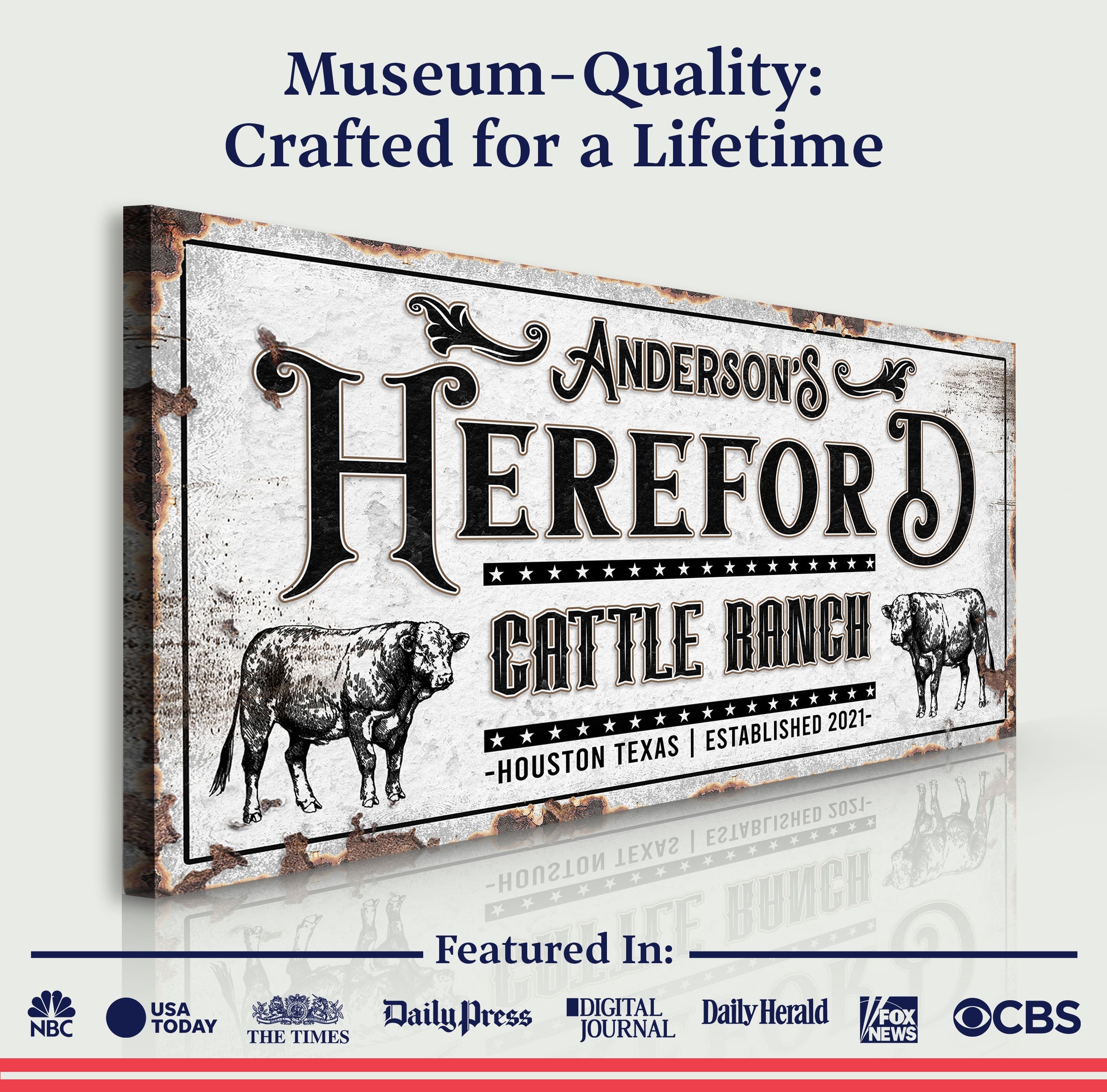 Personalized Hereford Cattle Sign on sale at MyriadMart