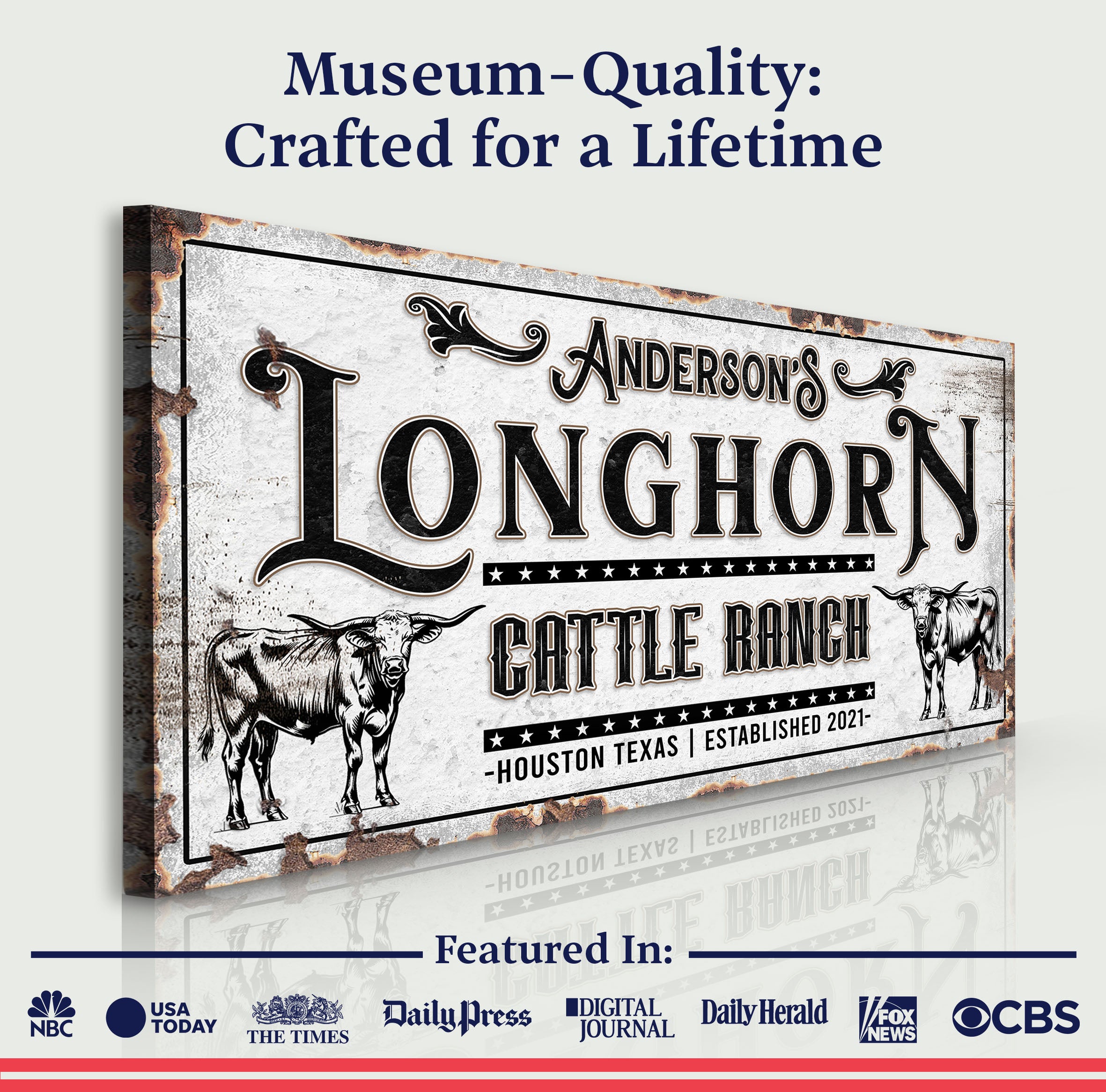 Personalized Long Horn Cattle Sign on sale at MyriadMart