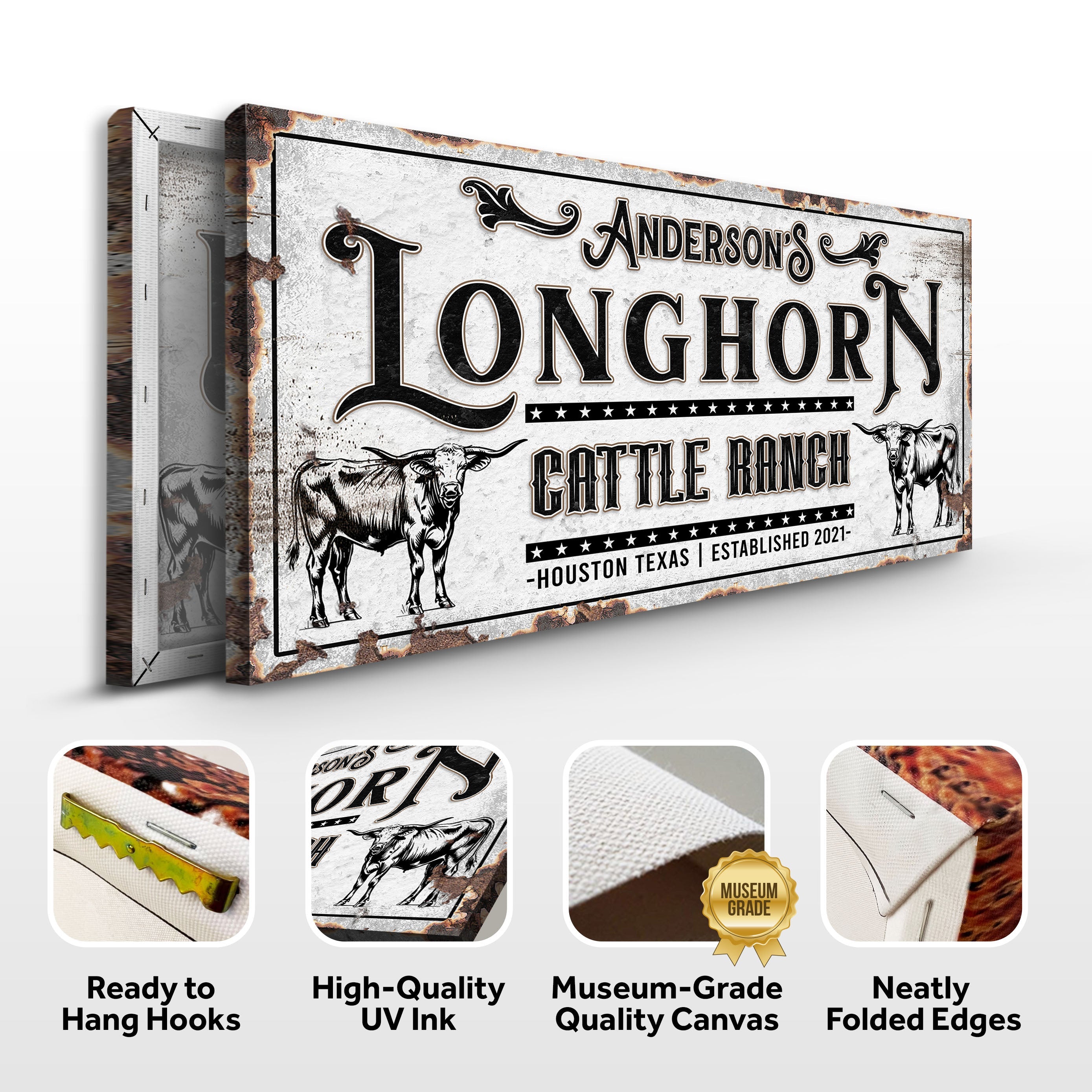 Personalized Long Horn Cattle Sign on sale at MyriadMart