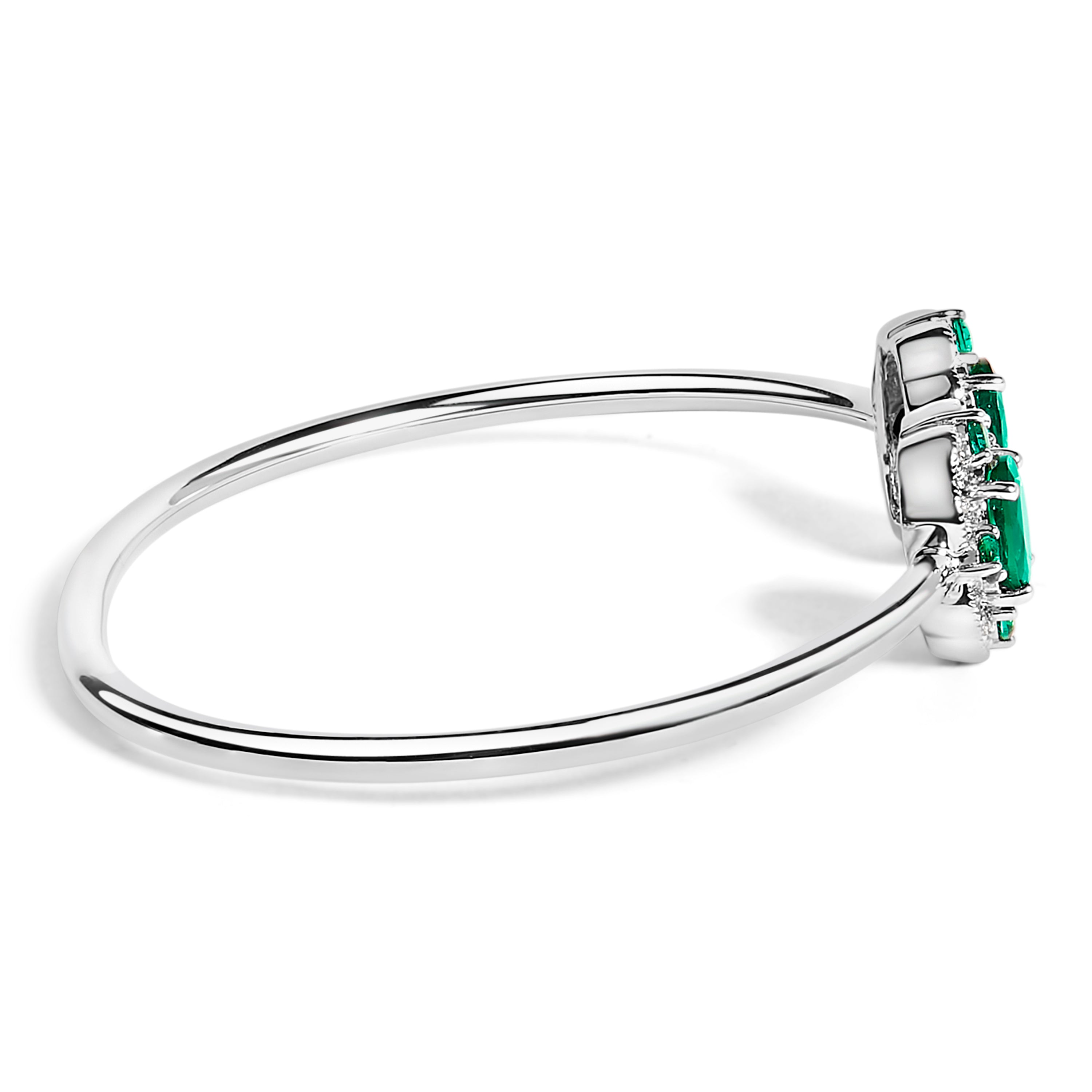 Sterling Silver White Topaz and Green Emerald Floral Bangle Bracelet 6.5 Inch on sale at MyriadMart