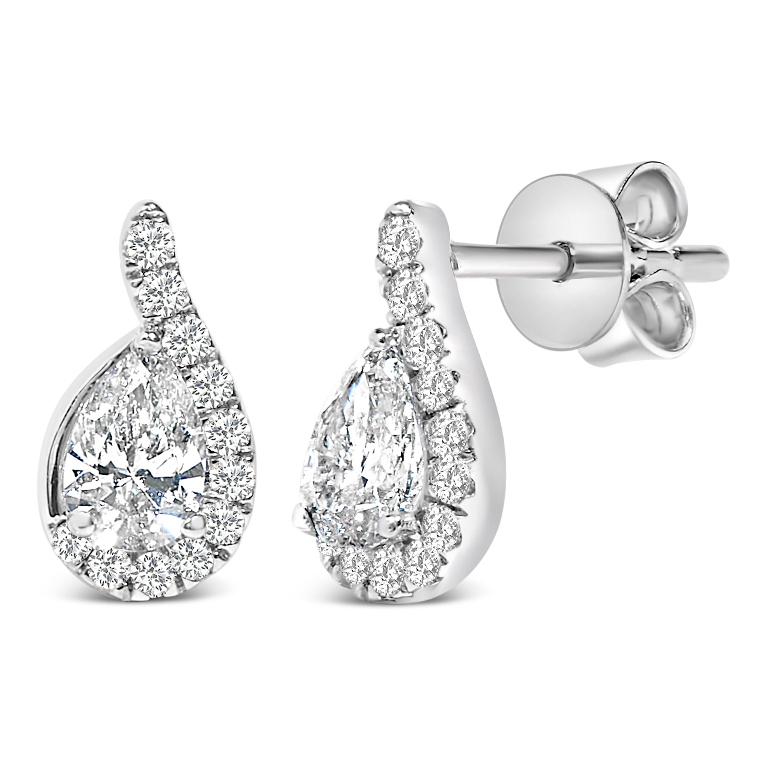 14K White Gold 5/8 Cttw Lab Grown Diamond Tear Drop Halo Stud Earring on sale at MyriadMart