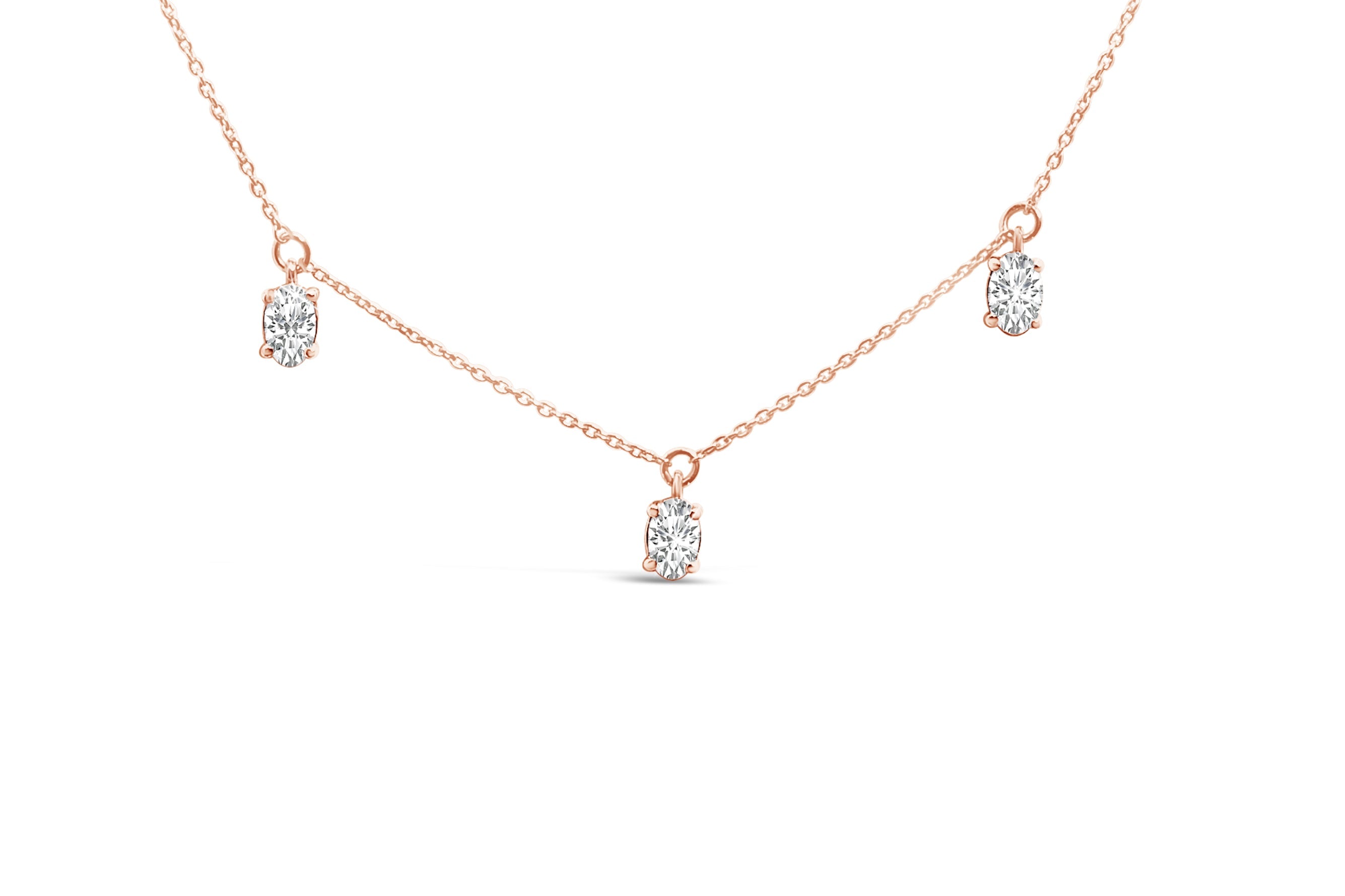 14K Rose Gold 1 3/8 Cttw Oval Lab Grown Diamond Dangle Station Necklace - 17" Inches on sale at MyriadMart