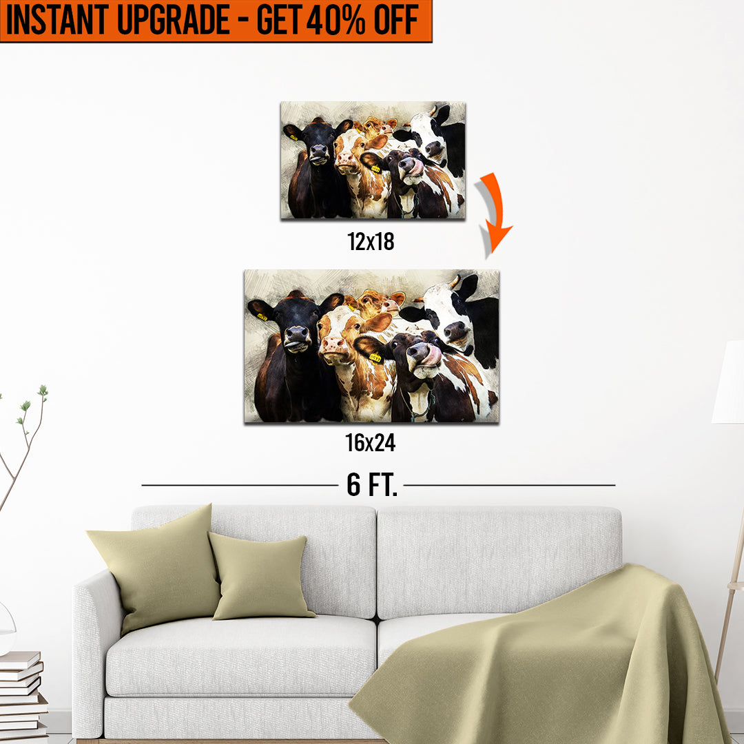 Upgrade Your 18x12 Inches 'Cows Cattle Portrait' Canvas Measuring 24x16 Inches on sale at MyriadMart