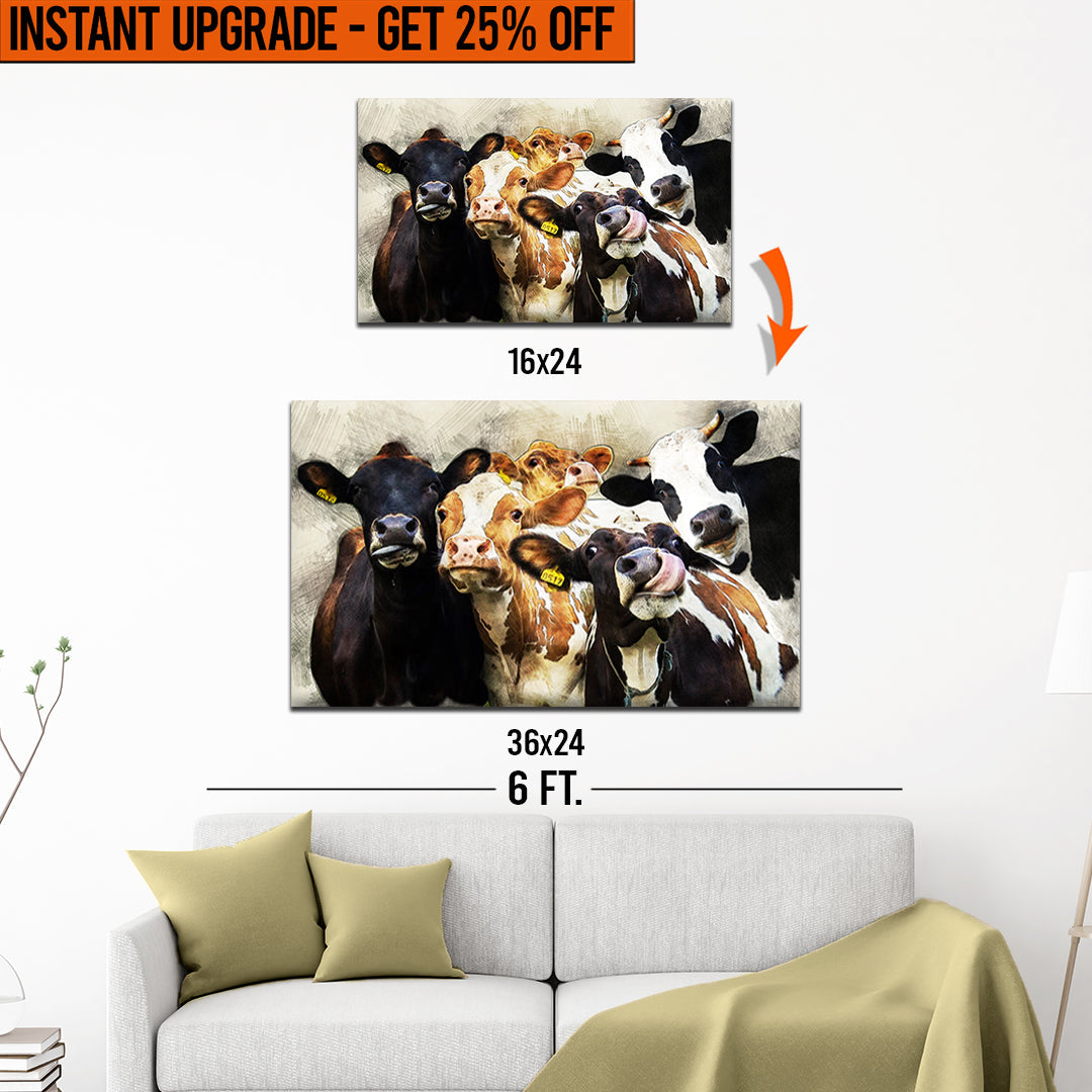 Upgrade Your 16x24 Inches 'Cows Cattle Portrait' Canvas To 36x24 Inches on sale at MyriadMart