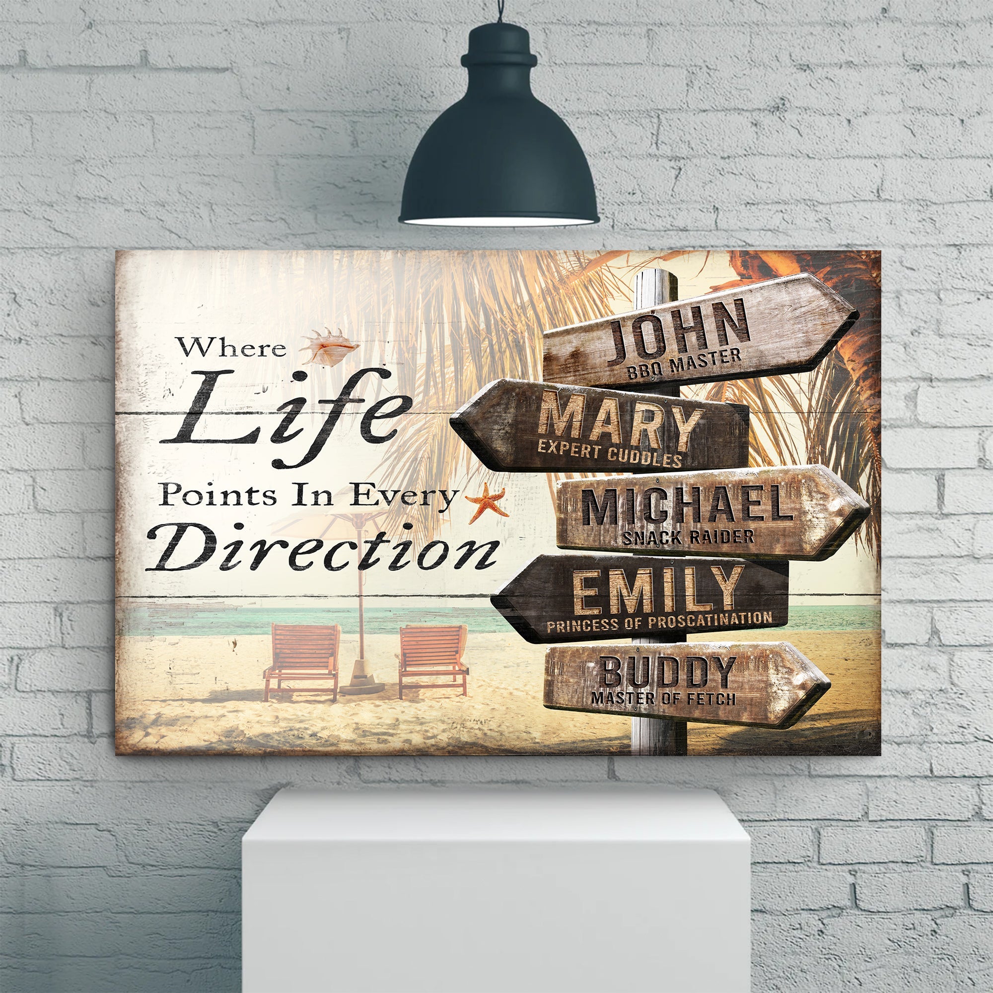 Where Life Points In Every Direction Beach Family Names Sign on sale at MyriadMart