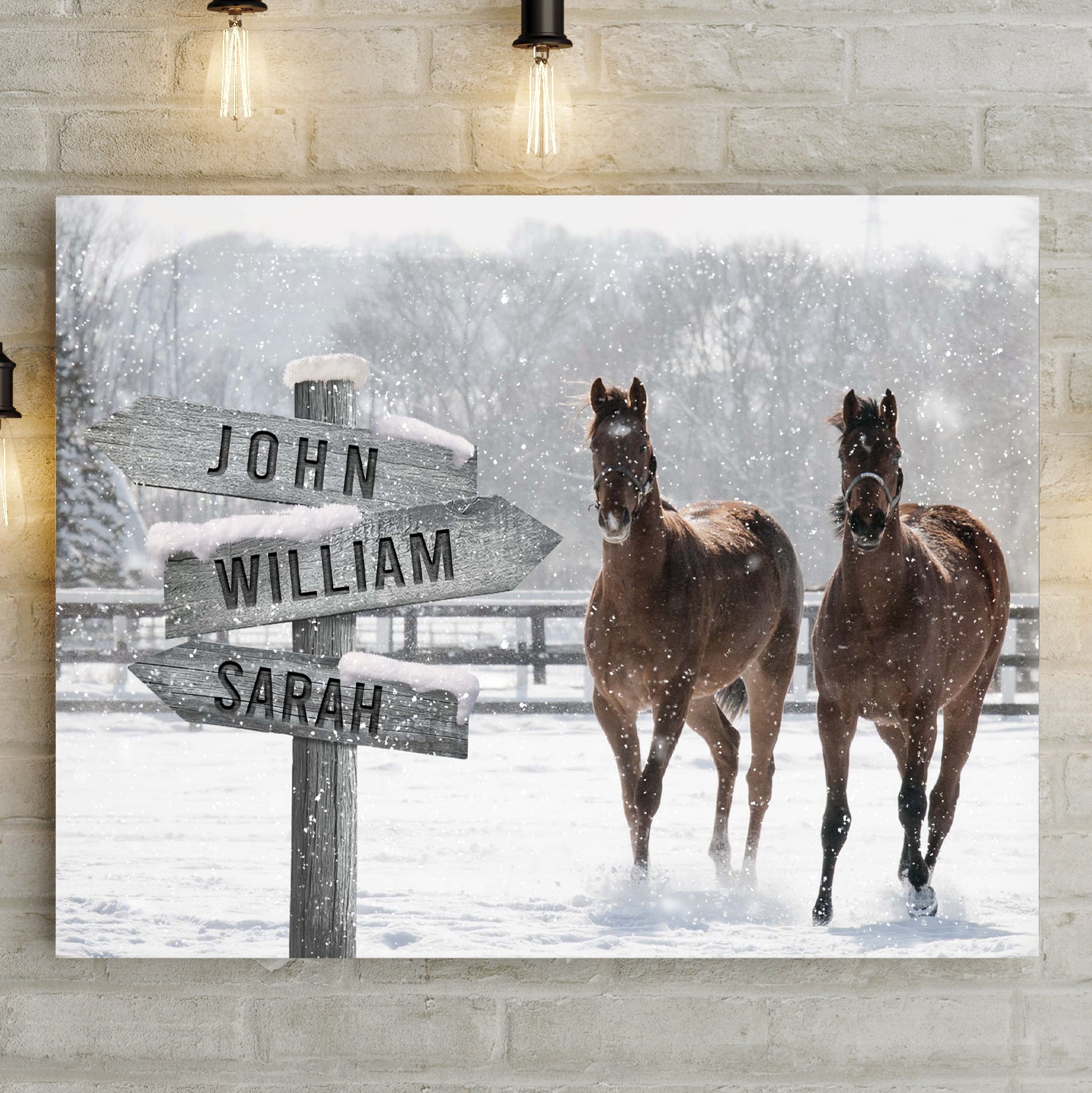Snow Horses Vintage Name Sign on sale at MyriadMart