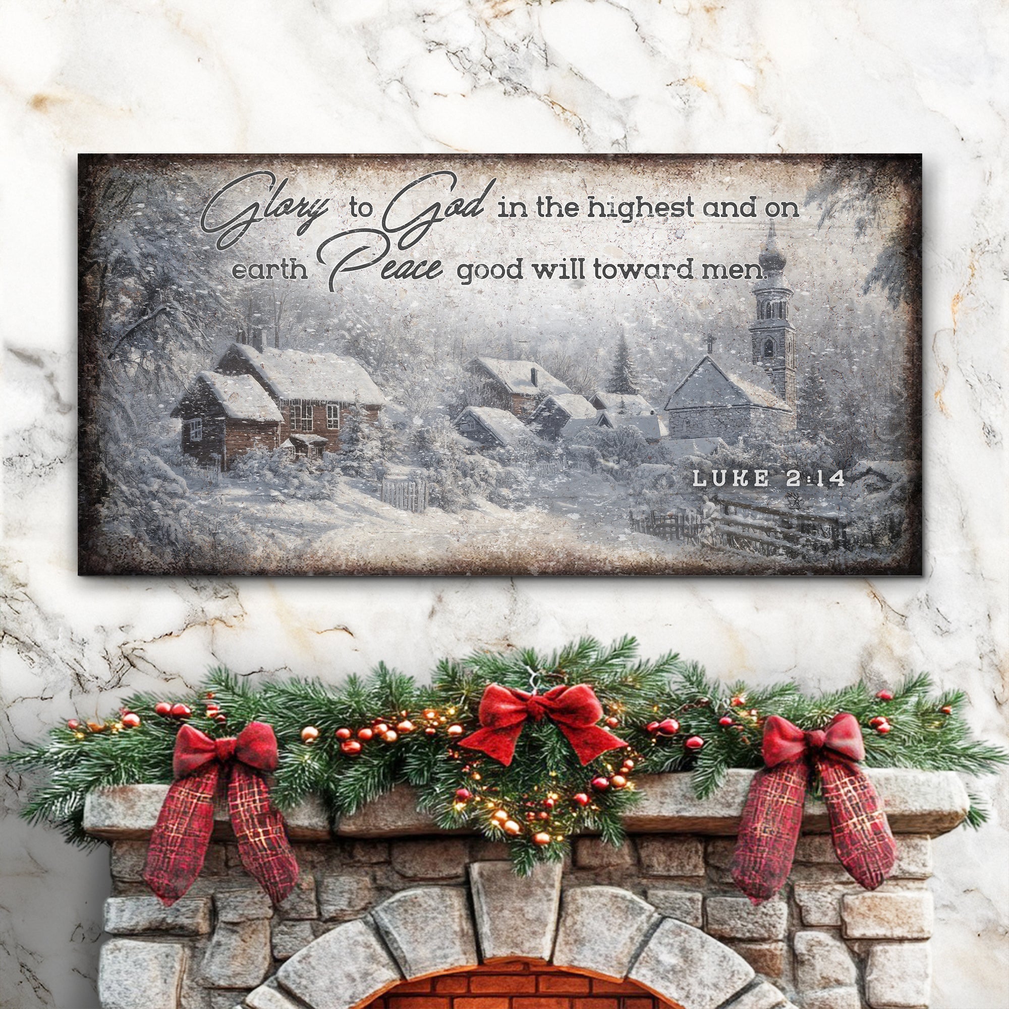 Vintage Christmas Village Luke 2:14 Scripture Sign II on sale at MyriadMart