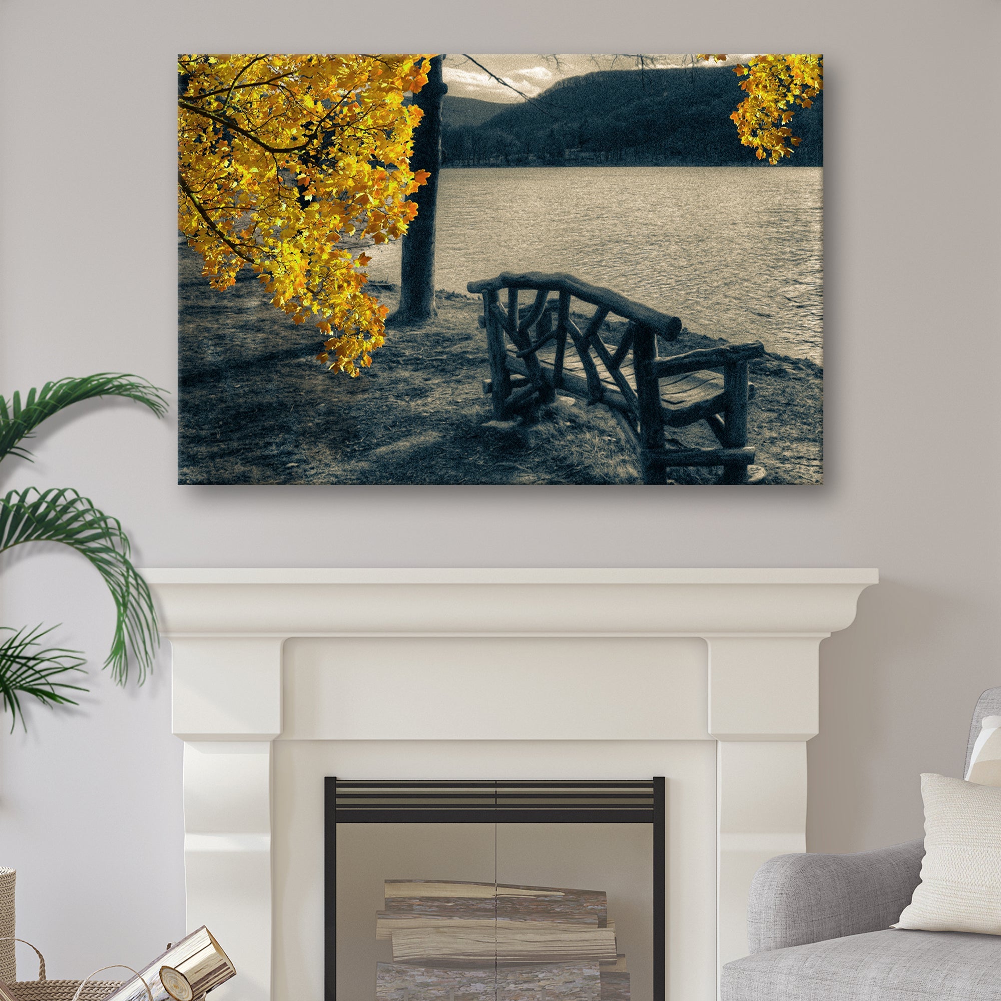Lake Side Yellow Maple Tree Canvas Wall Art on sale at MyriadMart