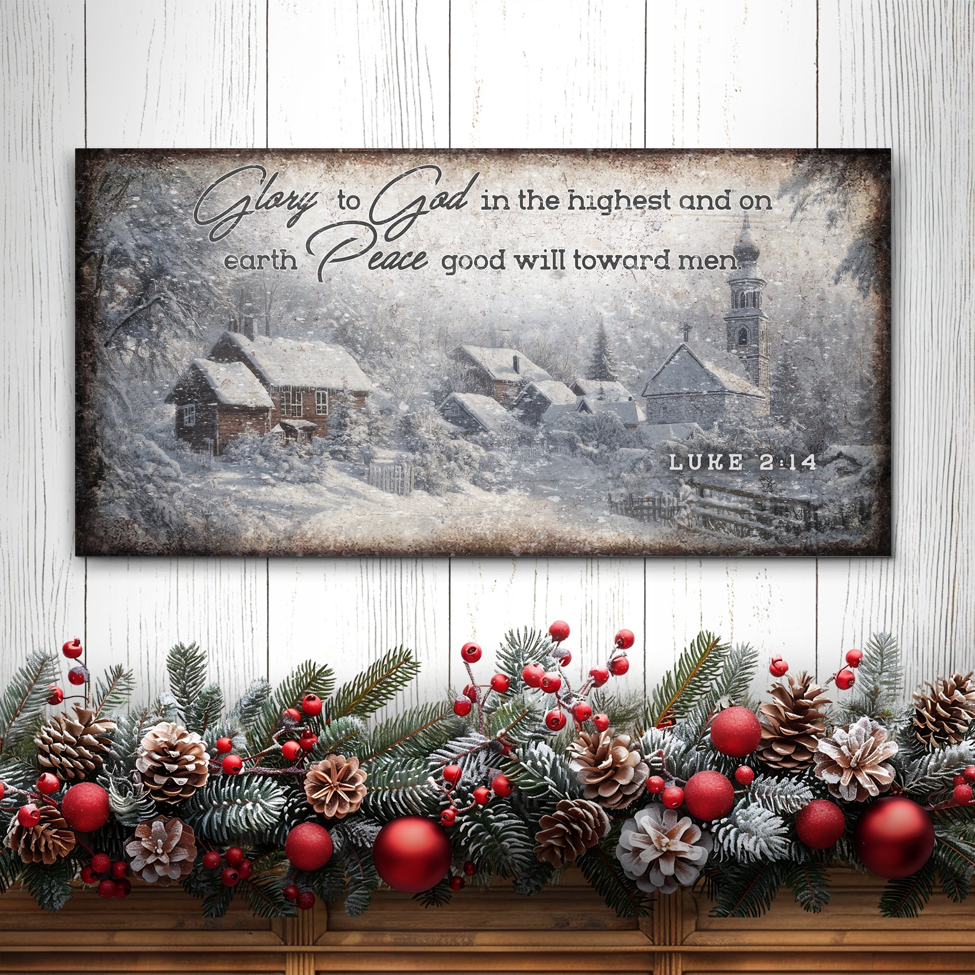 Vintage Christmas Village Luke 2:14 Scripture Sign II on sale at MyriadMart