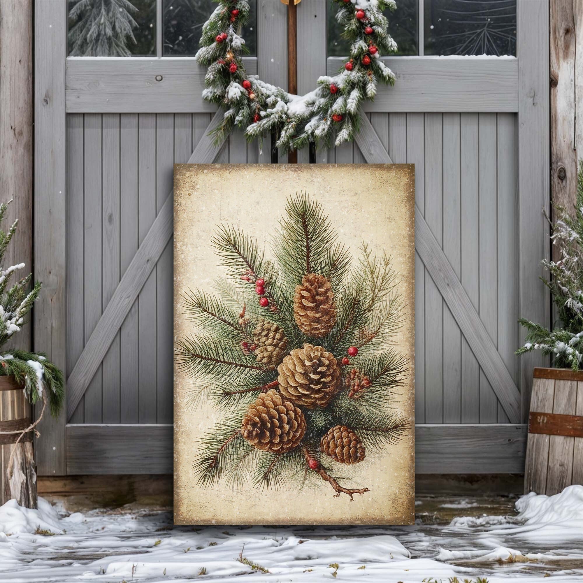 Vintage Winter Pine Cone Christmas Wall Art III on sale at MyriadMart