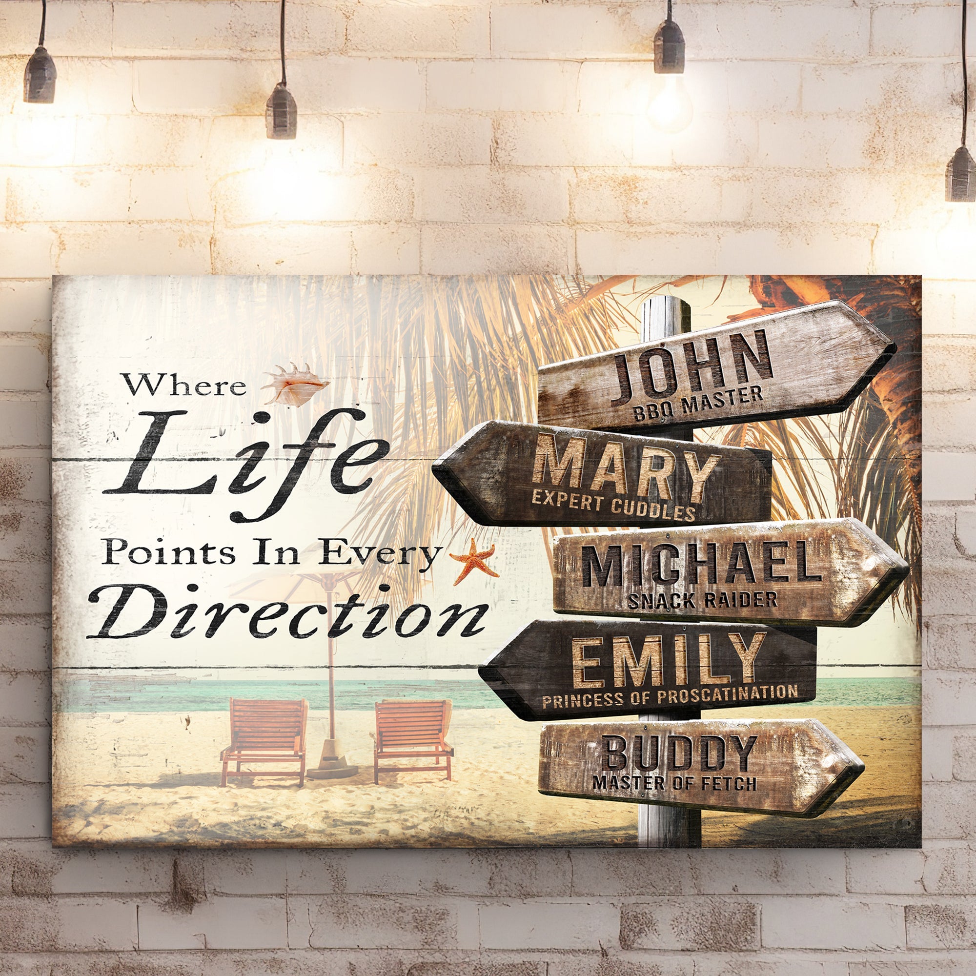 Where Life Points In Every Direction Beach Family Names Sign on sale at MyriadMart