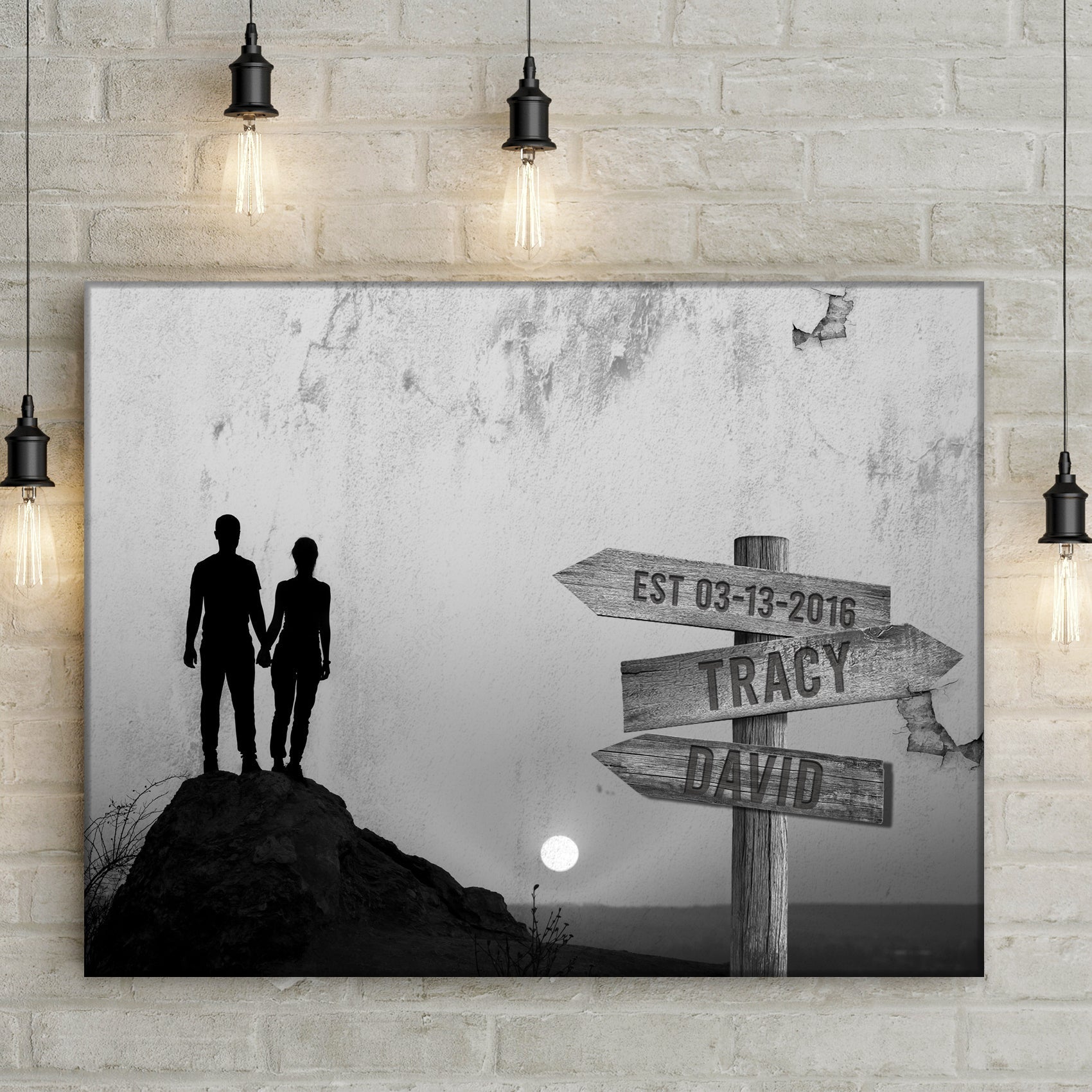 Monochrome Sunset Couple Sign on sale at MyriadMart