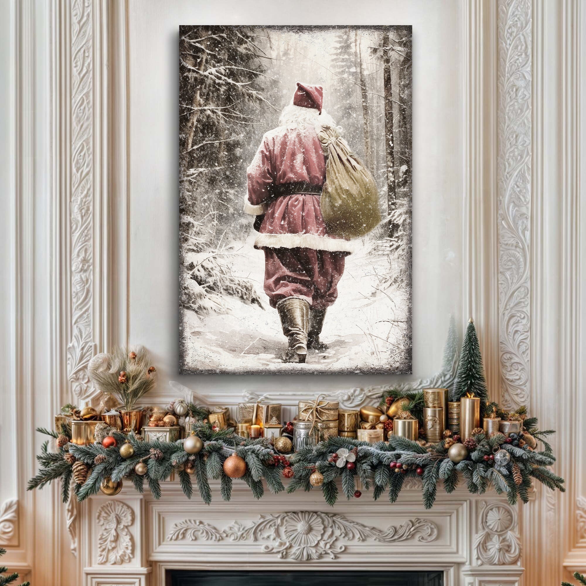 Vintage Santa Claus in Winter Forest Christmas Wall Art III on sale at MyriadMart