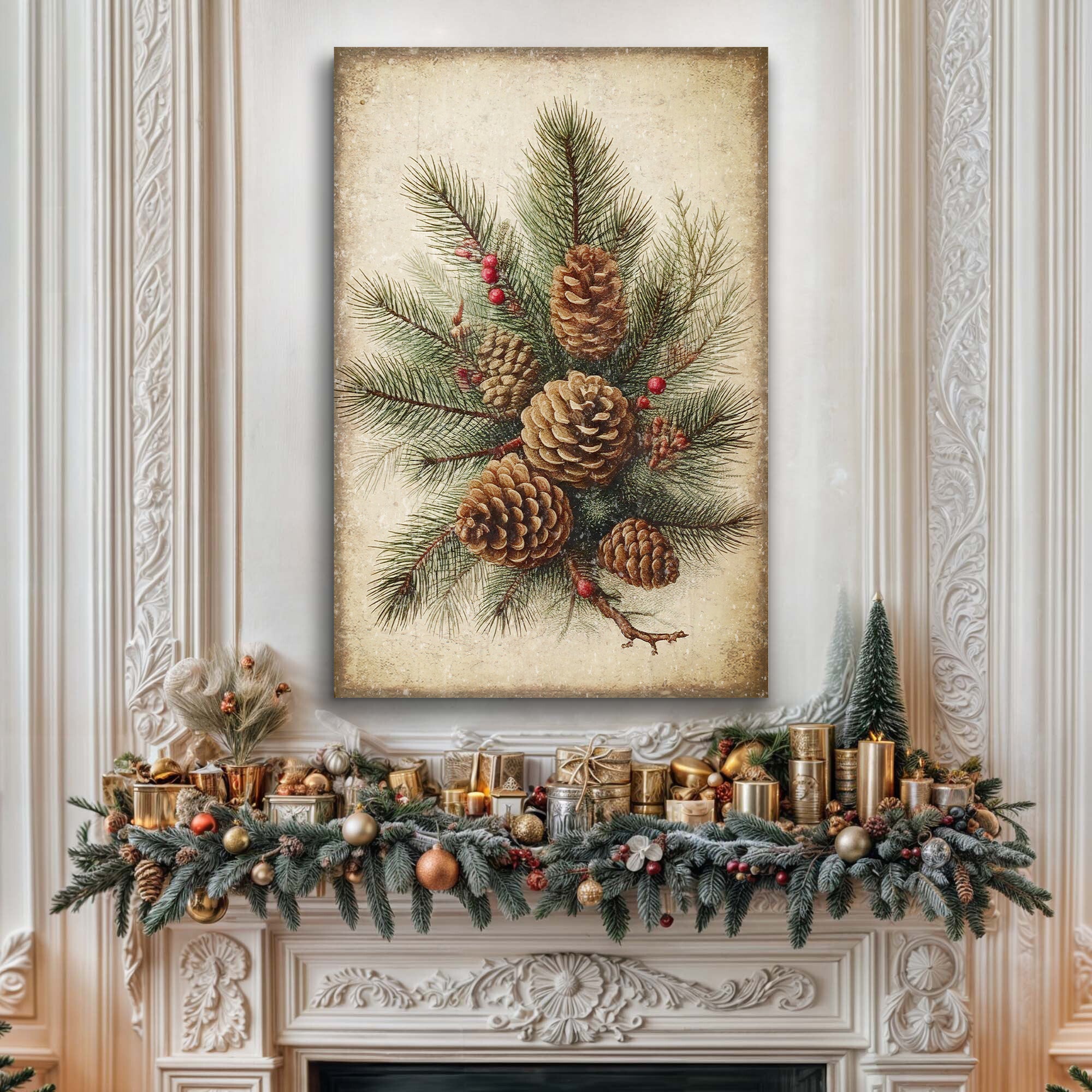 Vintage Winter Pine Cone Christmas Wall Art III on sale at MyriadMart