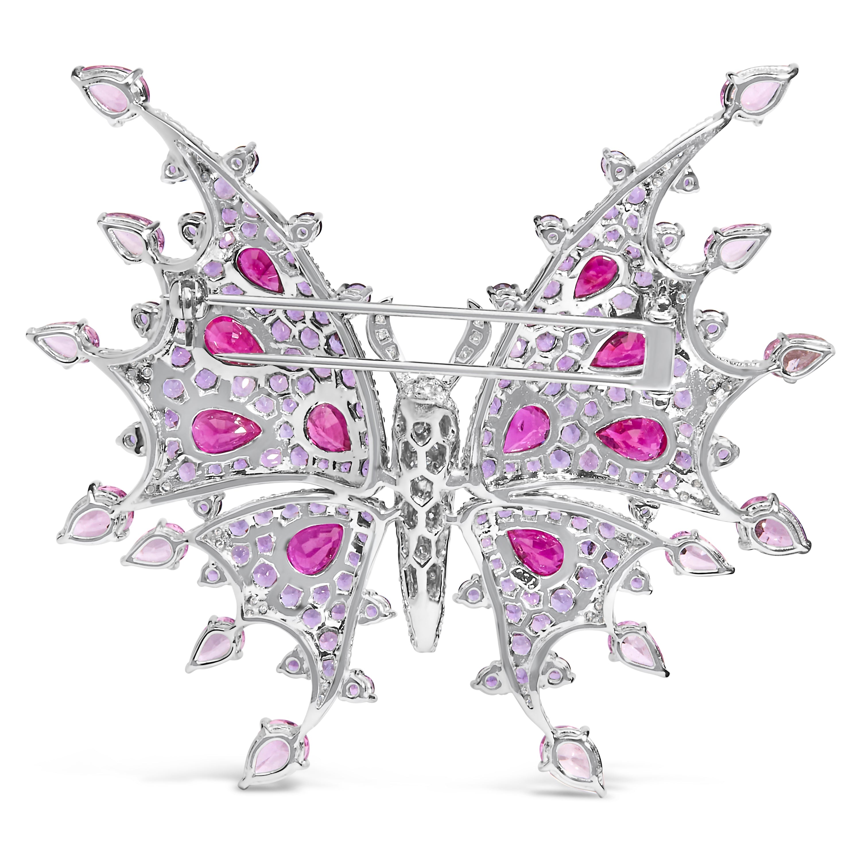 18K White Gold 1.00 Cttw Diamond, Ruby Sapphire, and Amethyst Mixed Gemstone Butterfly Brooch Pin G-H Color, VS1-VS2 Clarity on sale at MyriadMart