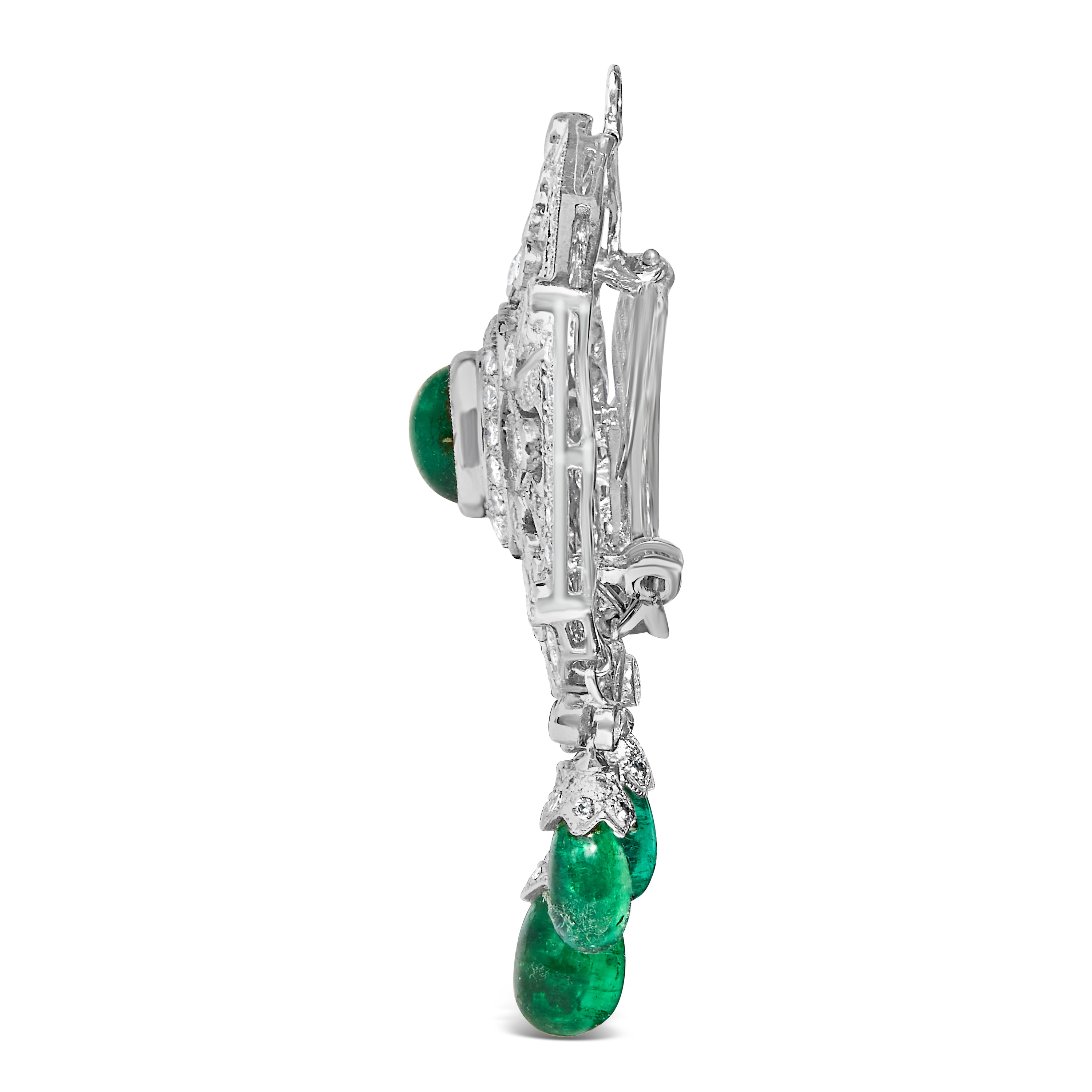 18K 2 3/4 Cttw Diamond and Emerald Dangle Art Deco Shield Brooch Pin Pendant G-H Color, VS1-VS2 Clarity CHAIN NOT INCLUDED on sale at MyriadMart