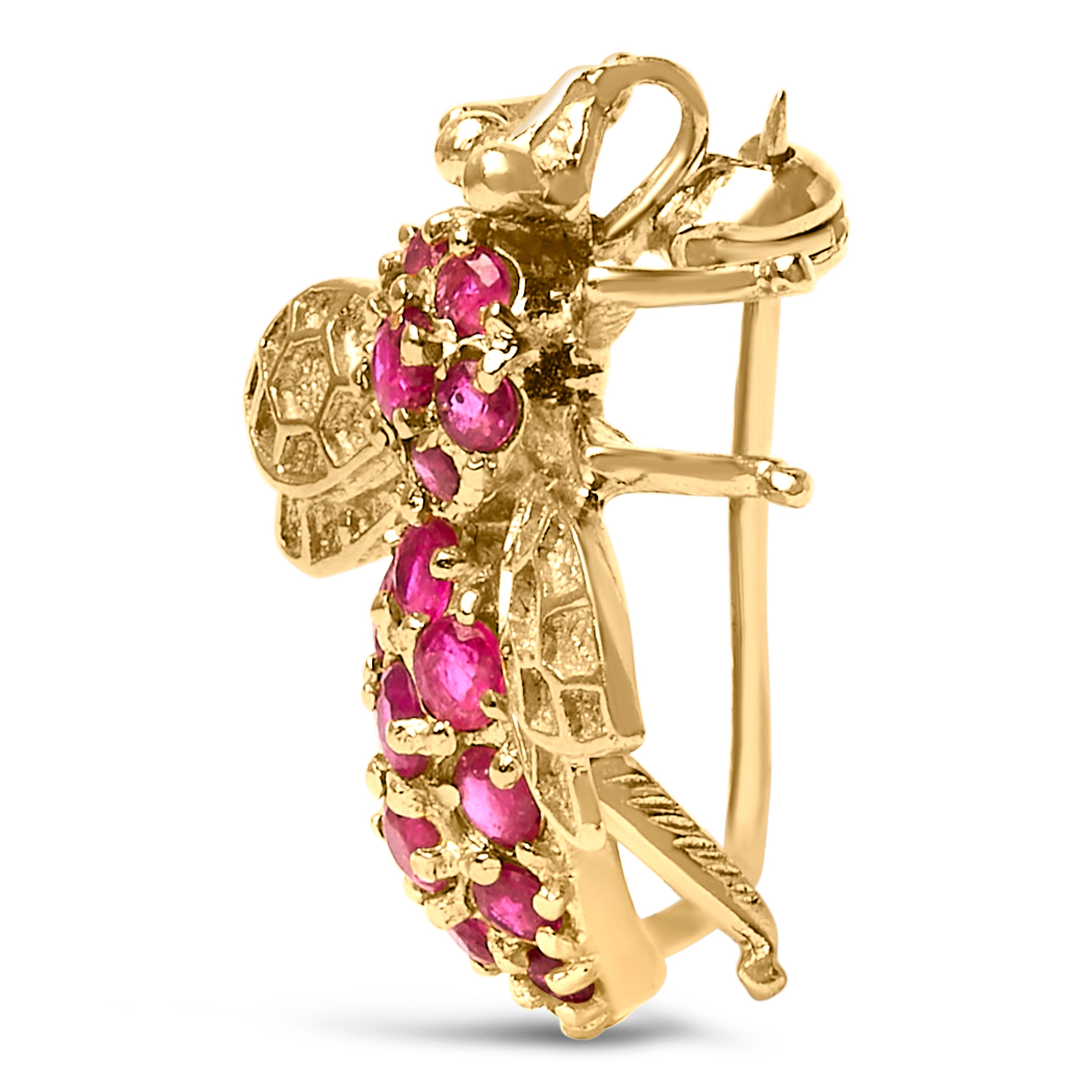 14K Yellow Gold Red Ruby Bee Brooch Pin on sale at MyriadMart