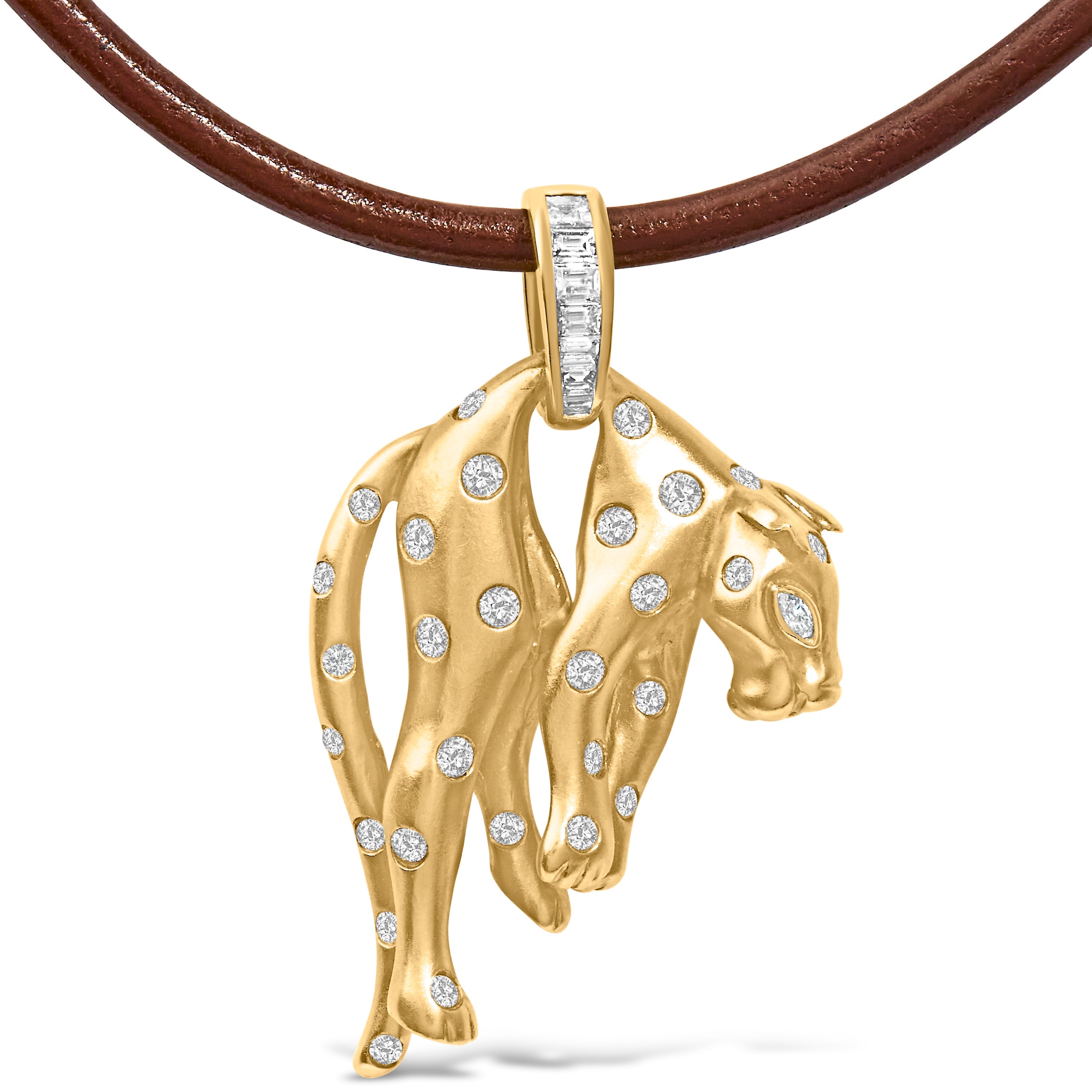 18K 1.00 Cttw Diamond Cat and Bail Pendant Necklace Collar with Matte Finish F-G Color, VS2-SI1 Clarity on sale at MyriadMart