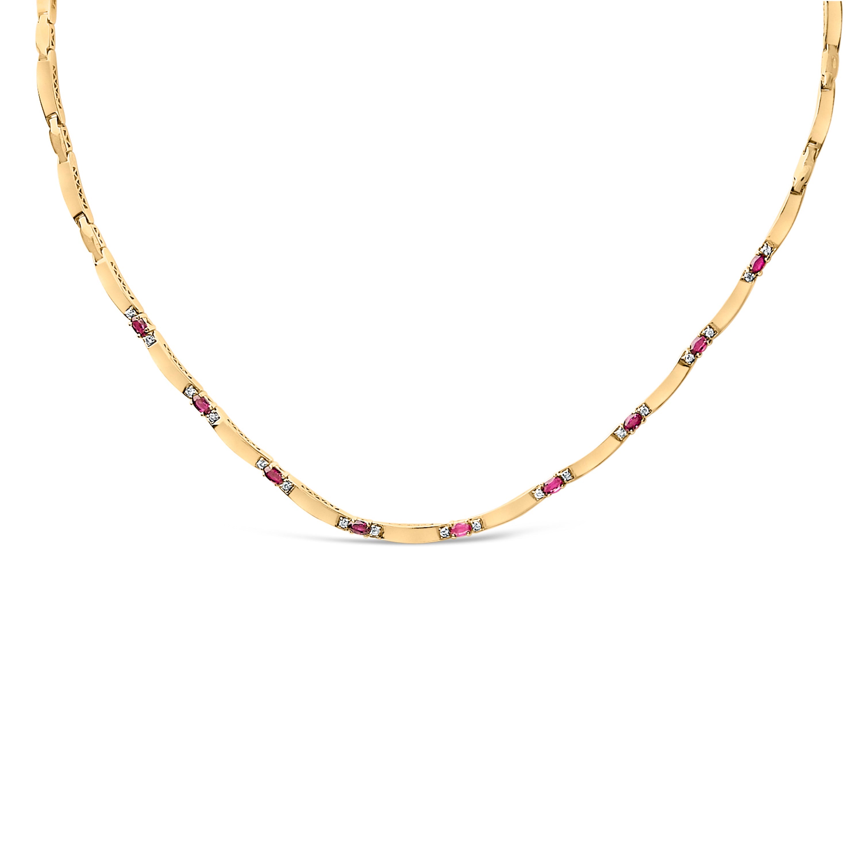 14K Yellow Gold Red Ruby and 3/8 Cttw Diamond Alternating Link Necklace on sale at MyriadMart