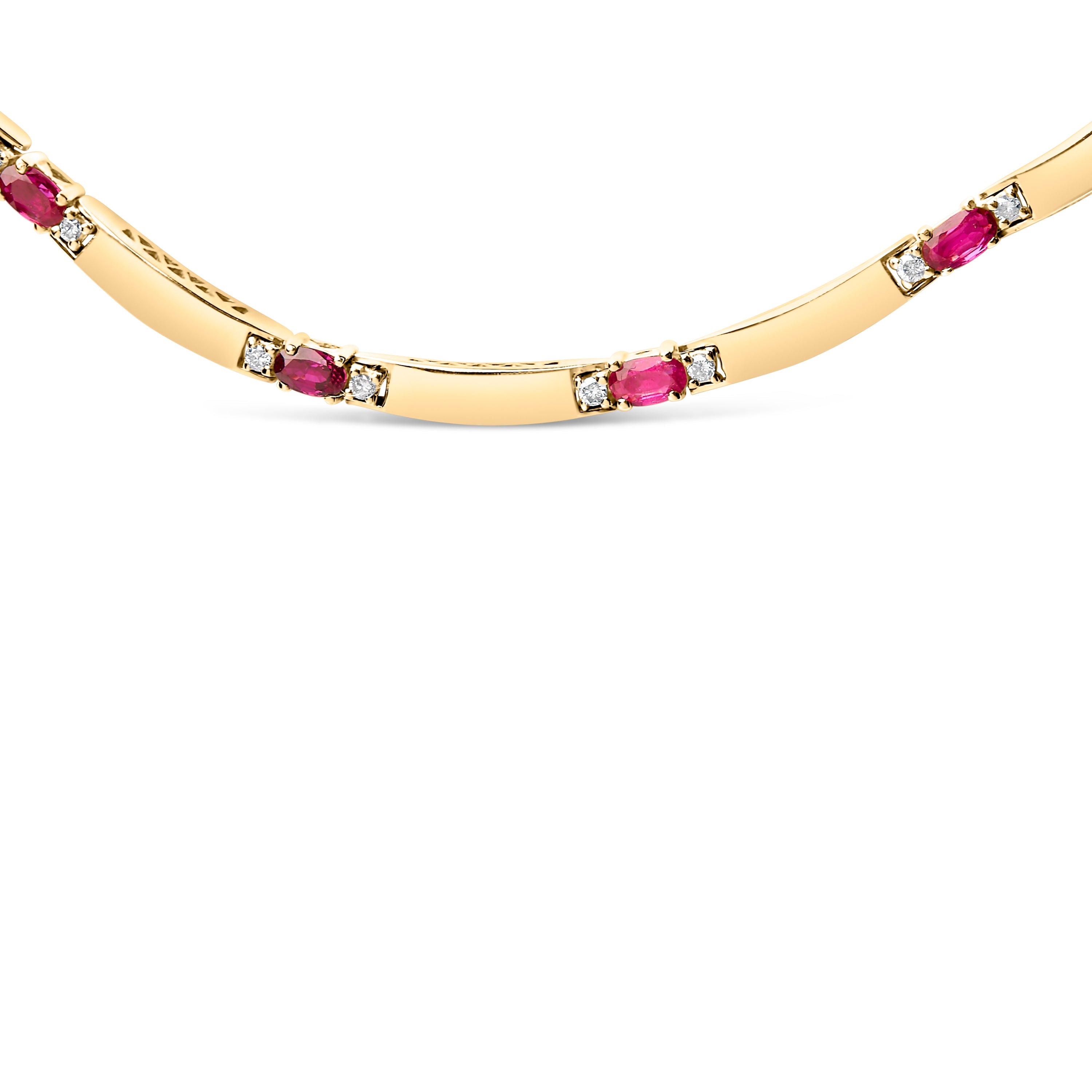14K Yellow Gold Red Ruby and 3/8 Cttw Diamond Alternating Link Necklace on sale at MyriadMart