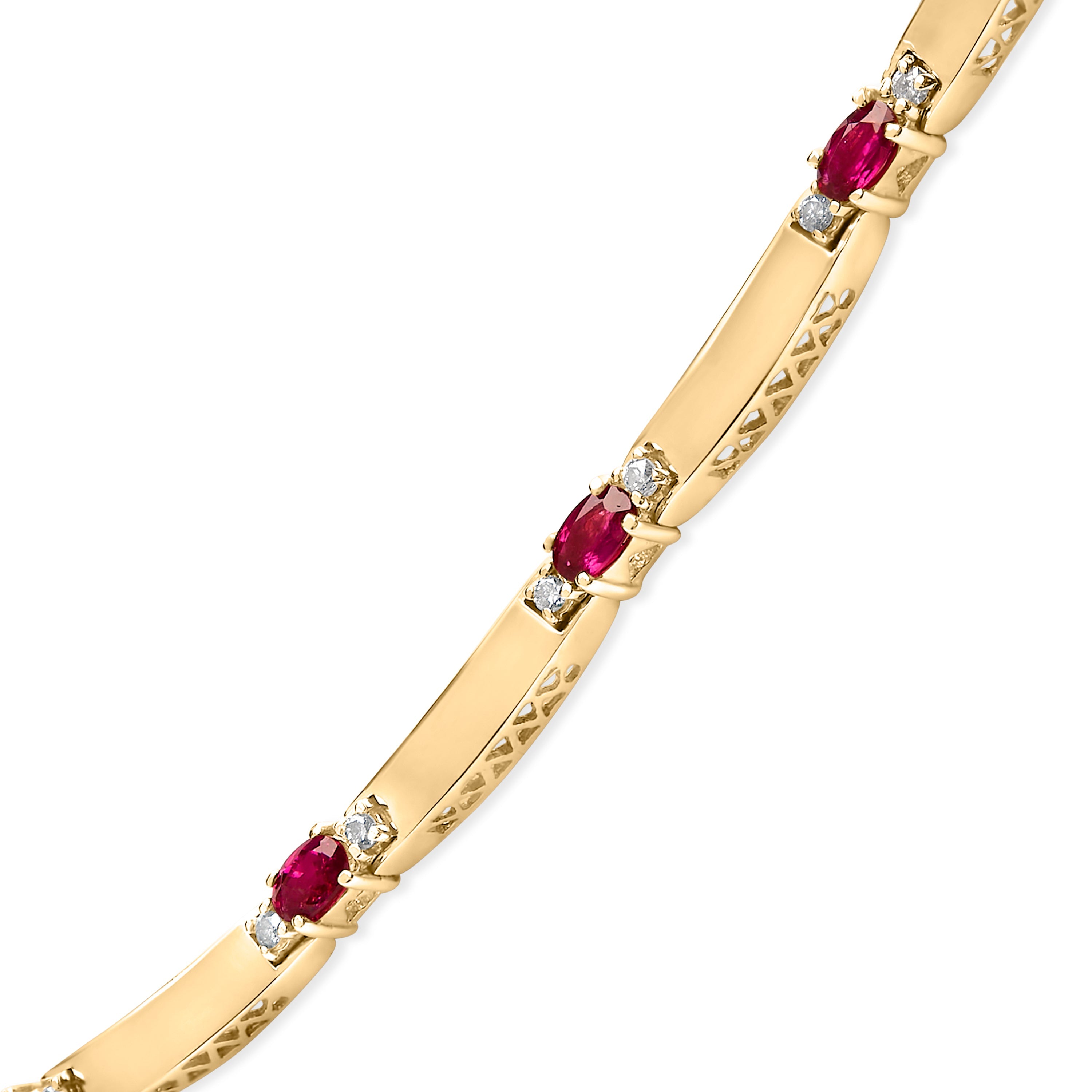14K Yellow Gold Red Ruby and 3/8 Cttw Diamond Alternating Link Necklace on sale at MyriadMart