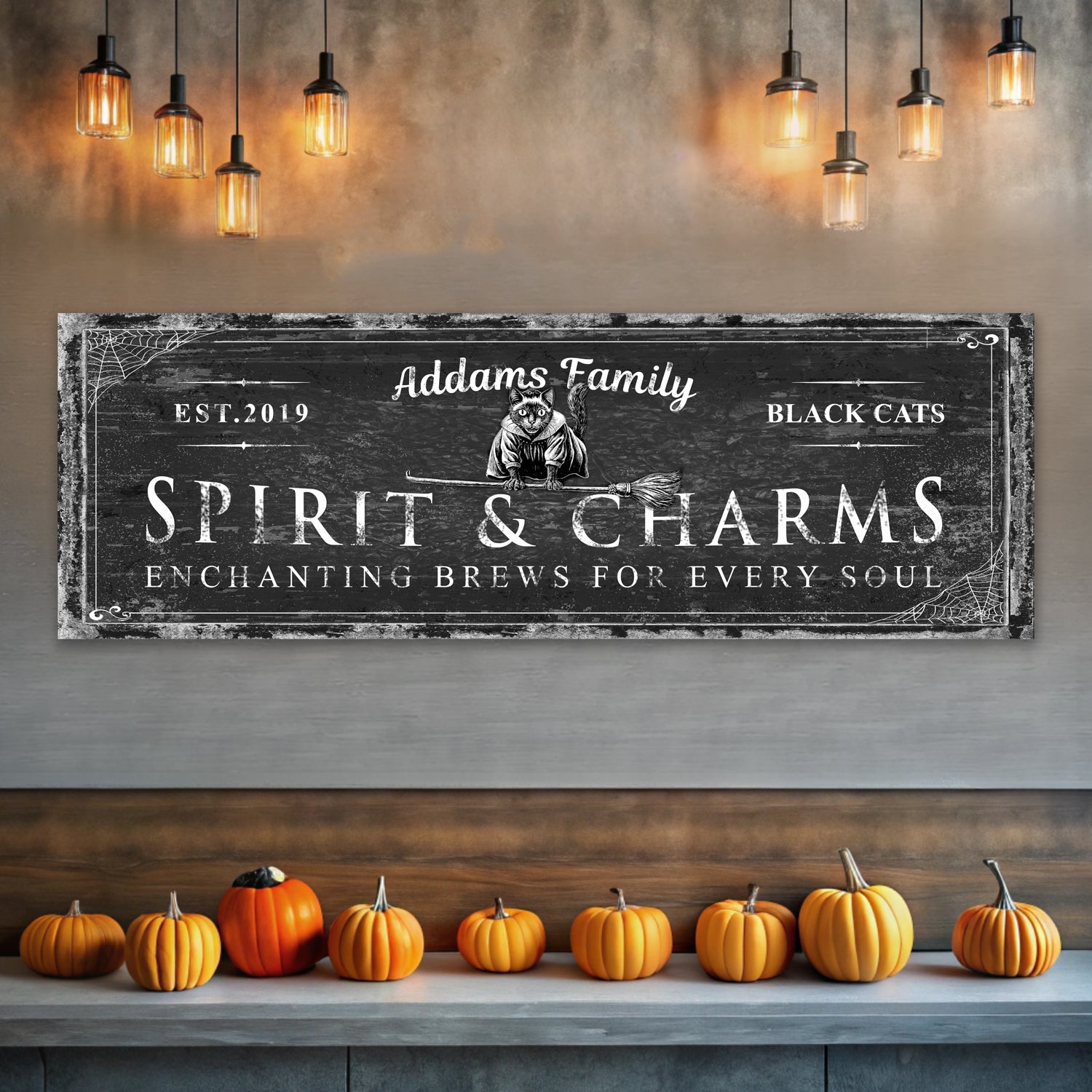 Black Cat’s Spirits & Charms Bar Halloween Sign on sale at MyriadMart