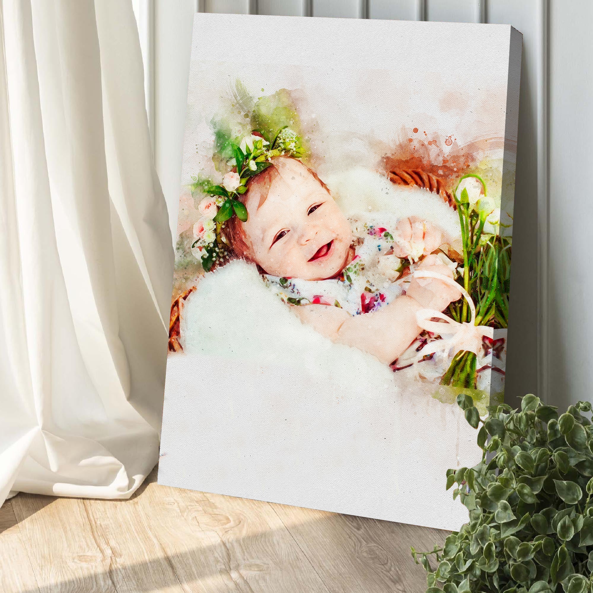 Newborn Baby Watercolor Portrait Custom Wall Art on sale at MyriadMart