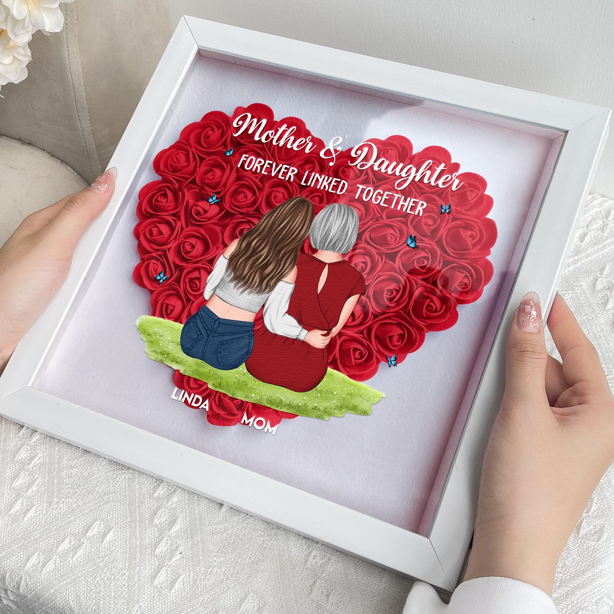 Mother & Daughter Forever Linked Together - Personalized Flower Shadow Box - MyriadMart