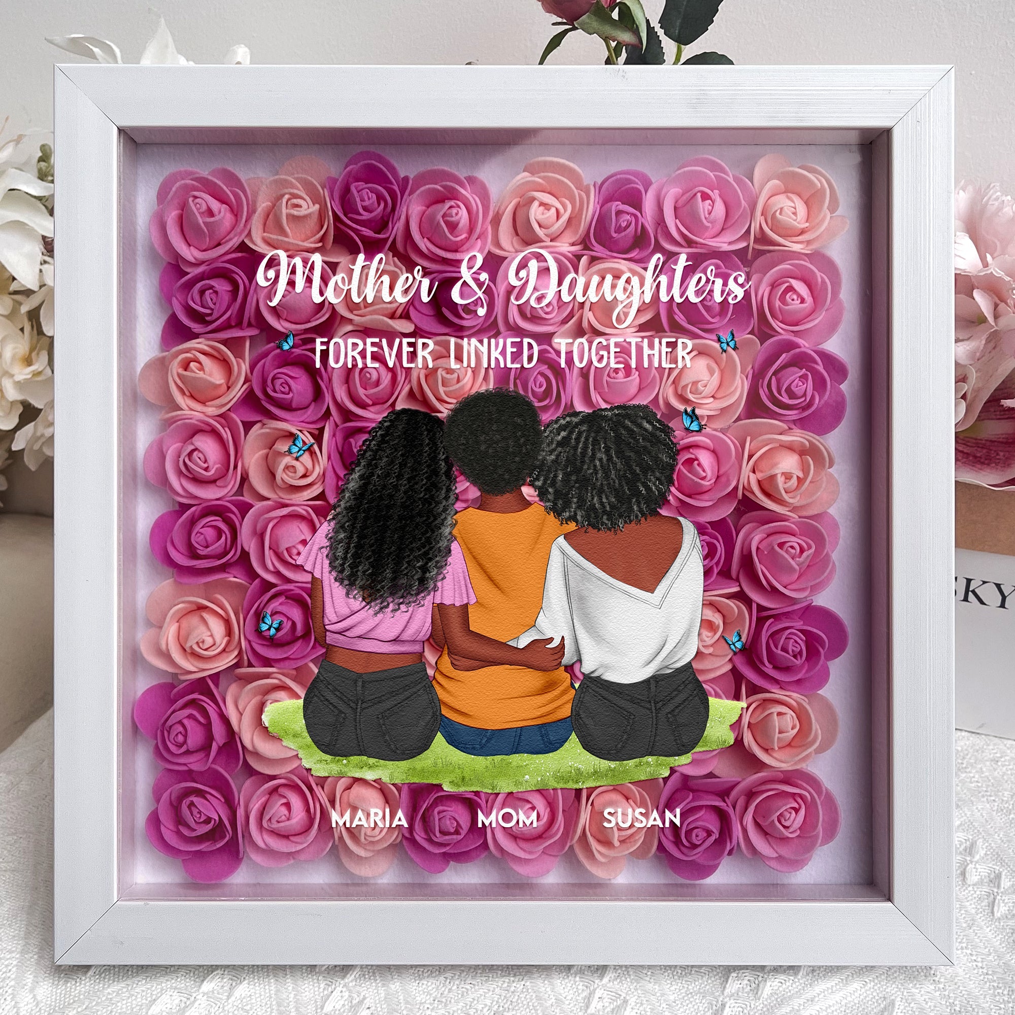 Mother & Daughter Forever Linked Together - Personalized Flower Shadow Box - MyriadMart