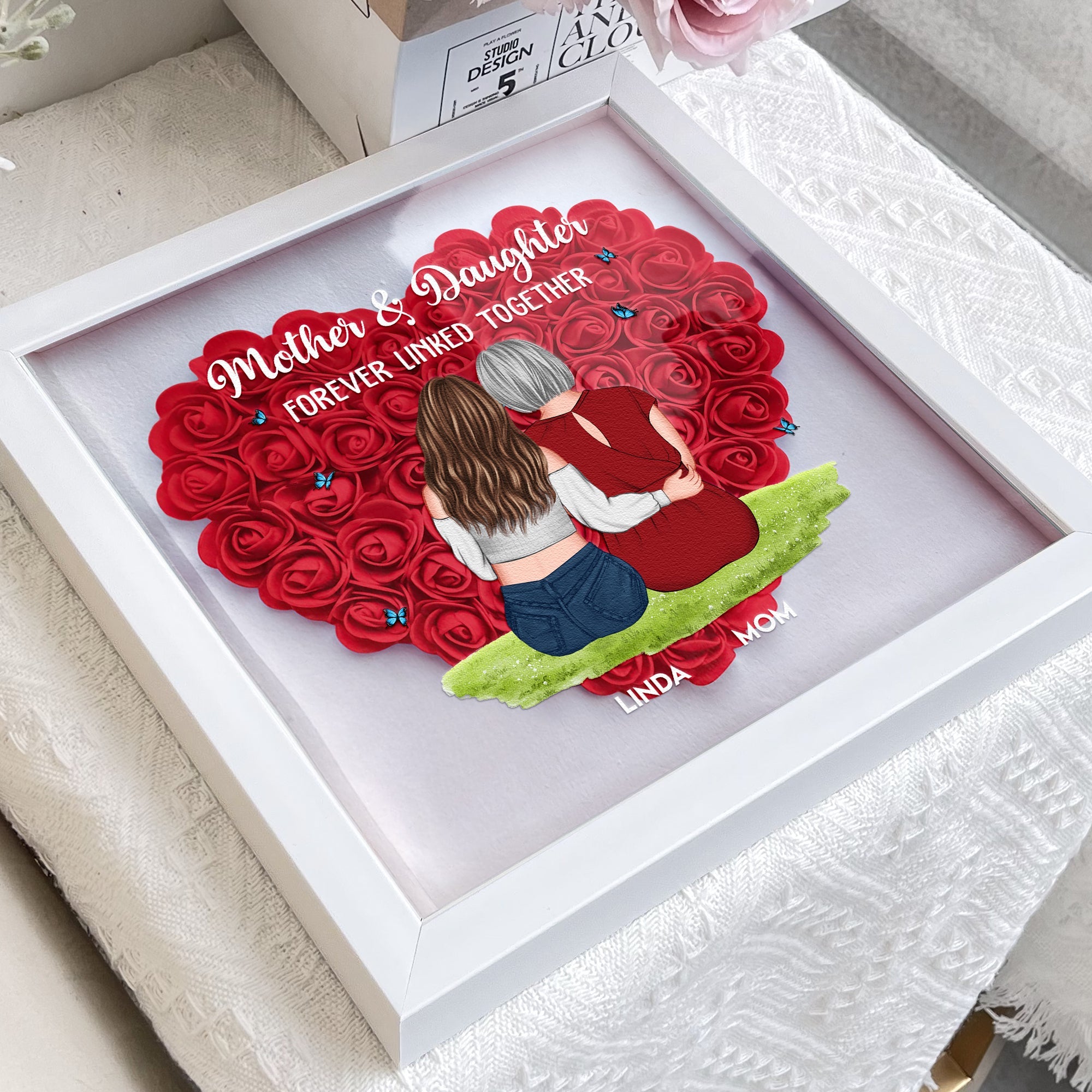 Mother & Daughter Forever Linked Together - Personalized Flower Shadow Box - MyriadMart