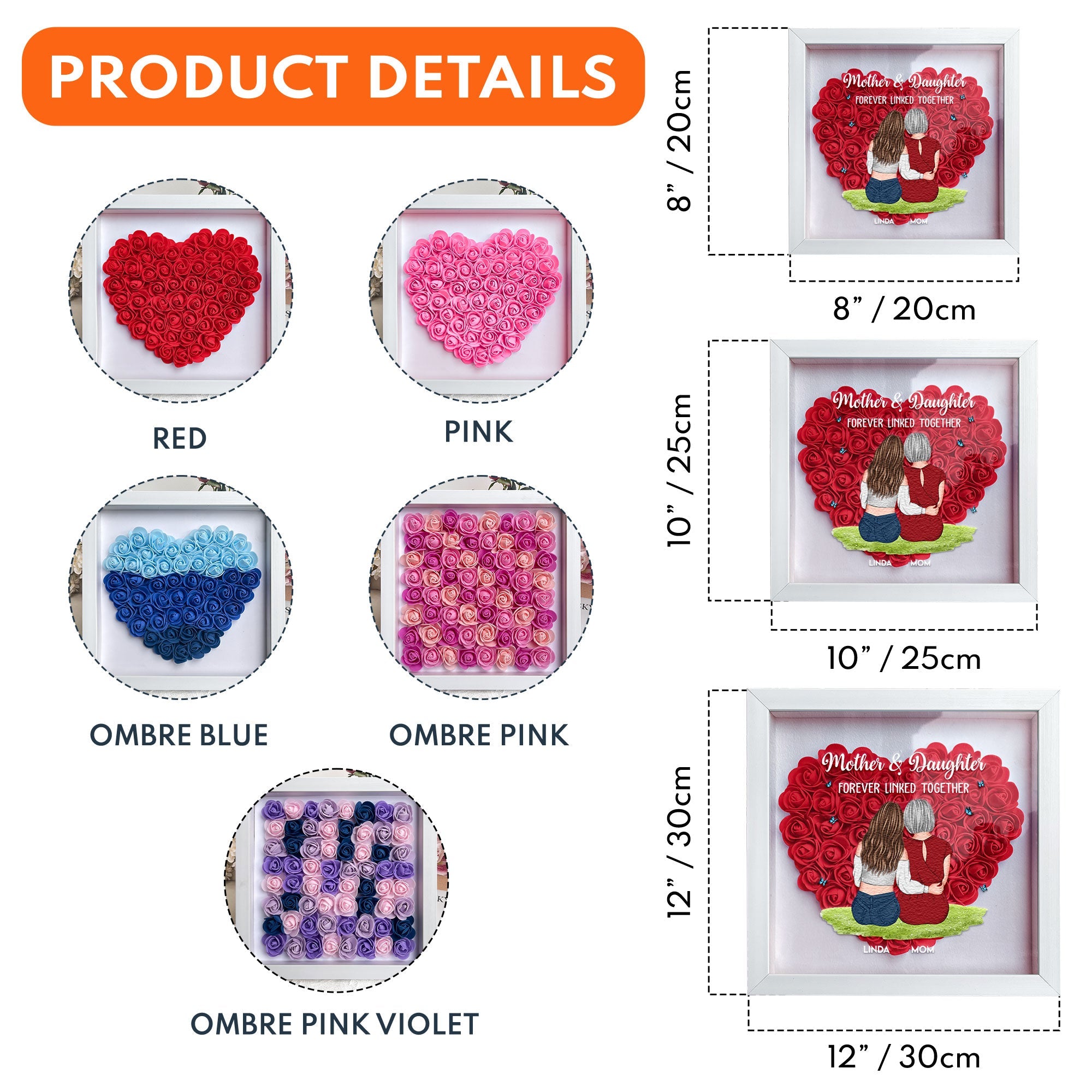 Mother & Daughter Forever Linked Together - Personalized Flower Shadow Box - MyriadMart