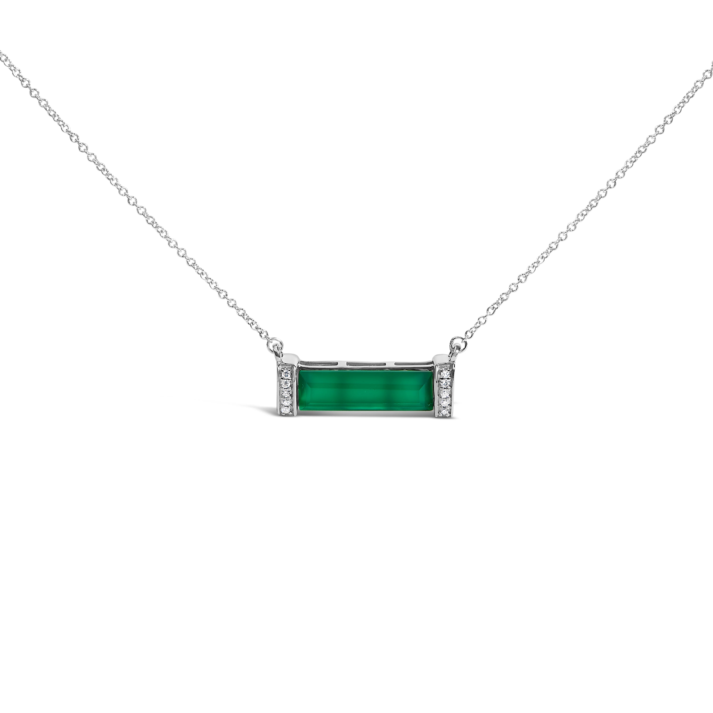 Sterling Silver Diamond Accent and Green Agate Bar Pendant Necklace on sale at MyriadMart