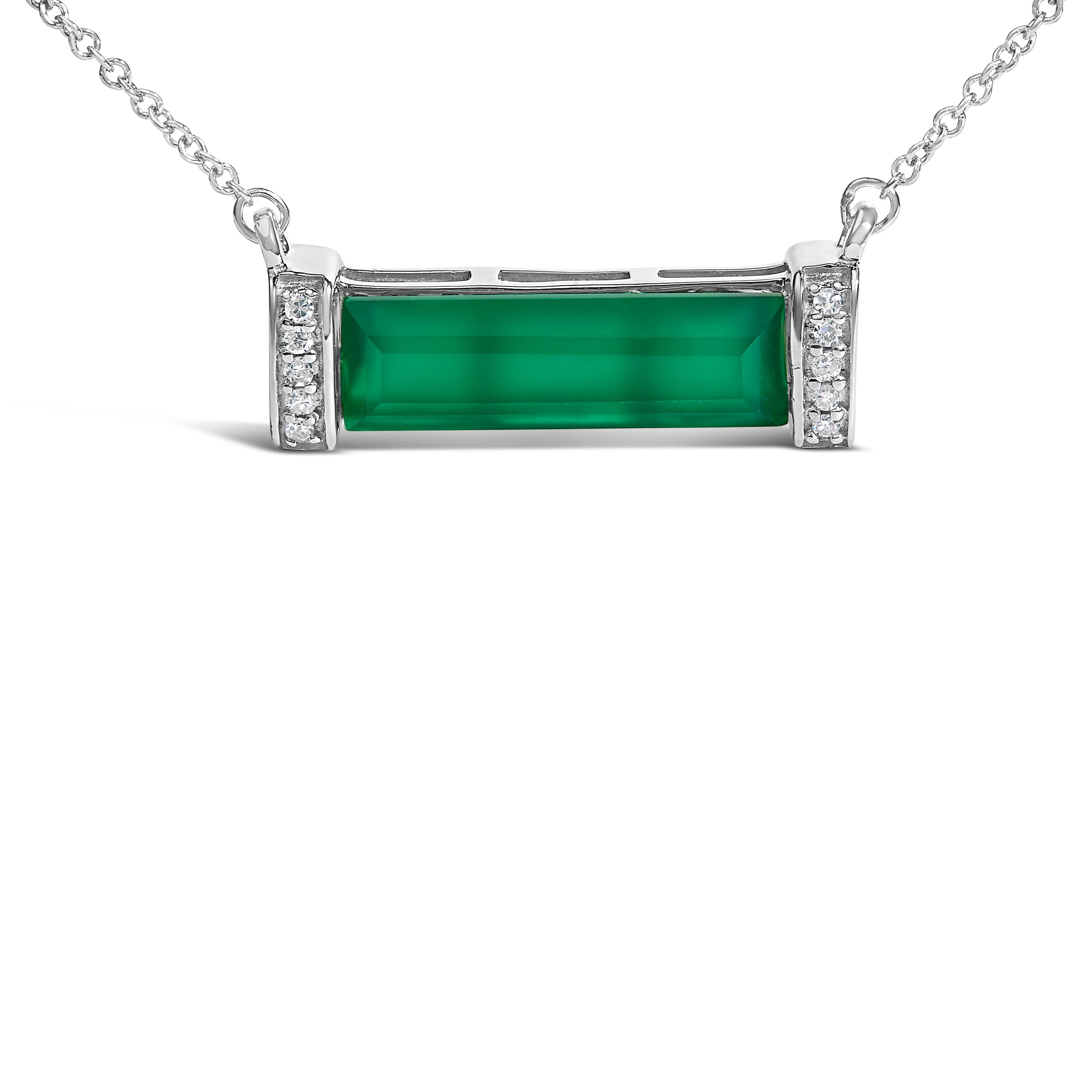 Sterling Silver Diamond Accent and Green Agate Bar Pendant Necklace on sale at MyriadMart