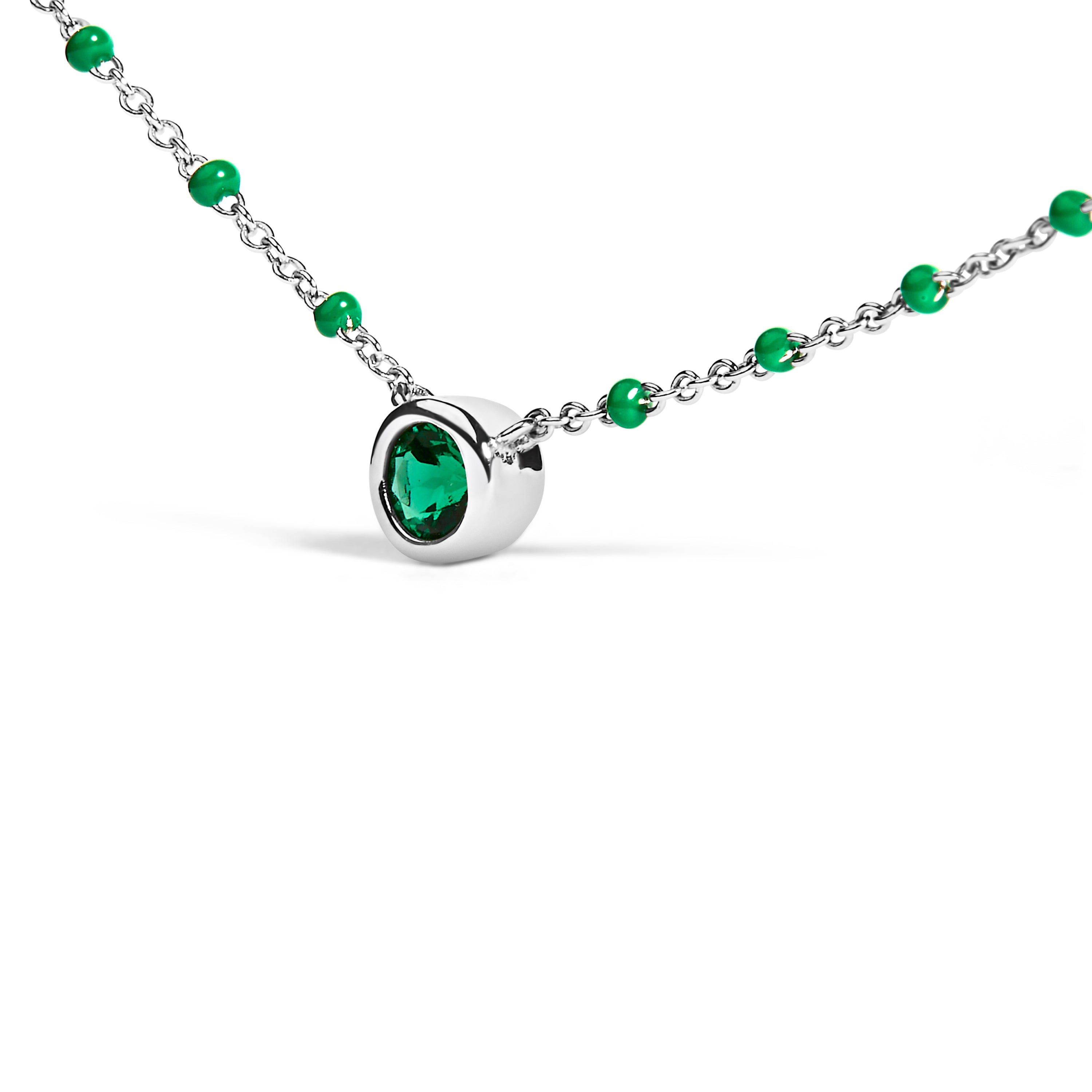 Sterling Silver Lab Created Emerald Bead Chain Necklace on sale at MyriadMart