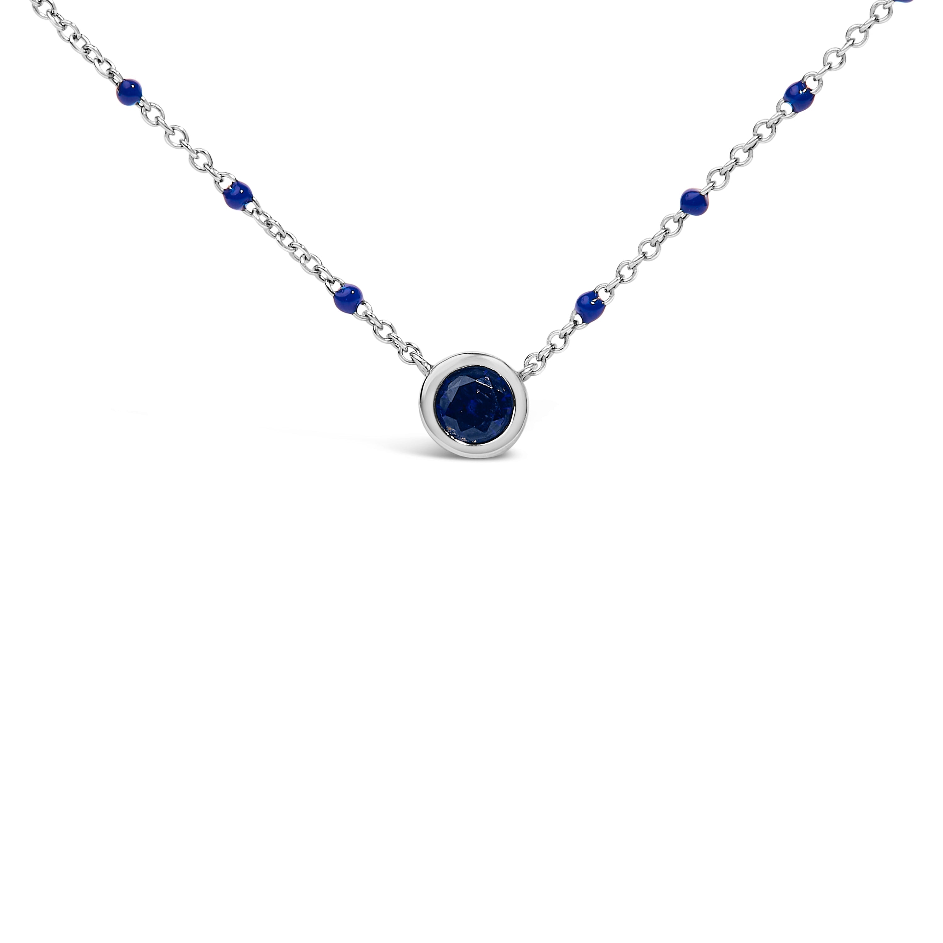 Sterling Silver Created Sapphire Bead Chain Necklace 18 Inch on sale at MyriadMart