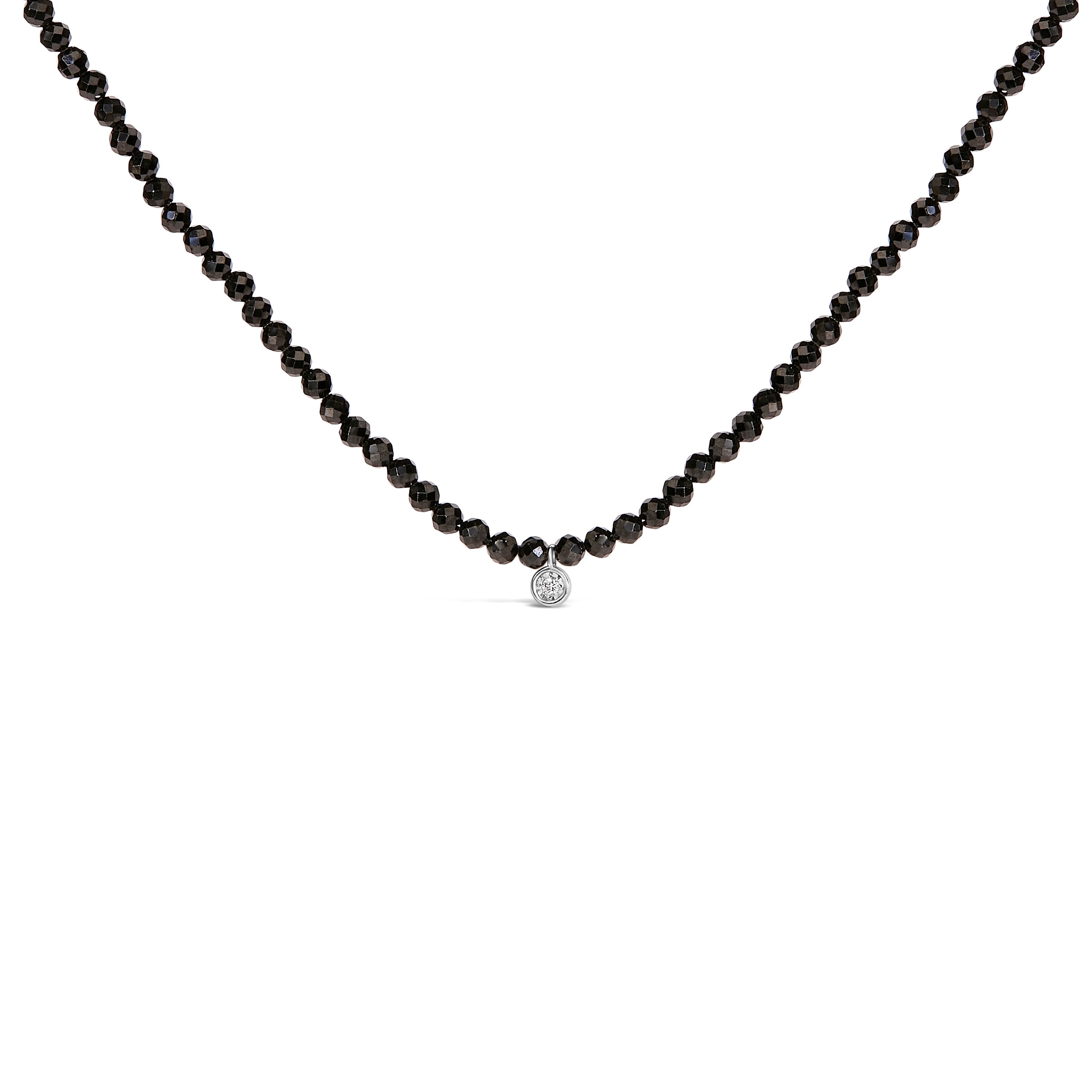 Sterling Silver Diamond Accent Black Spinel Bead Station Necklace on sale at MyriadMart