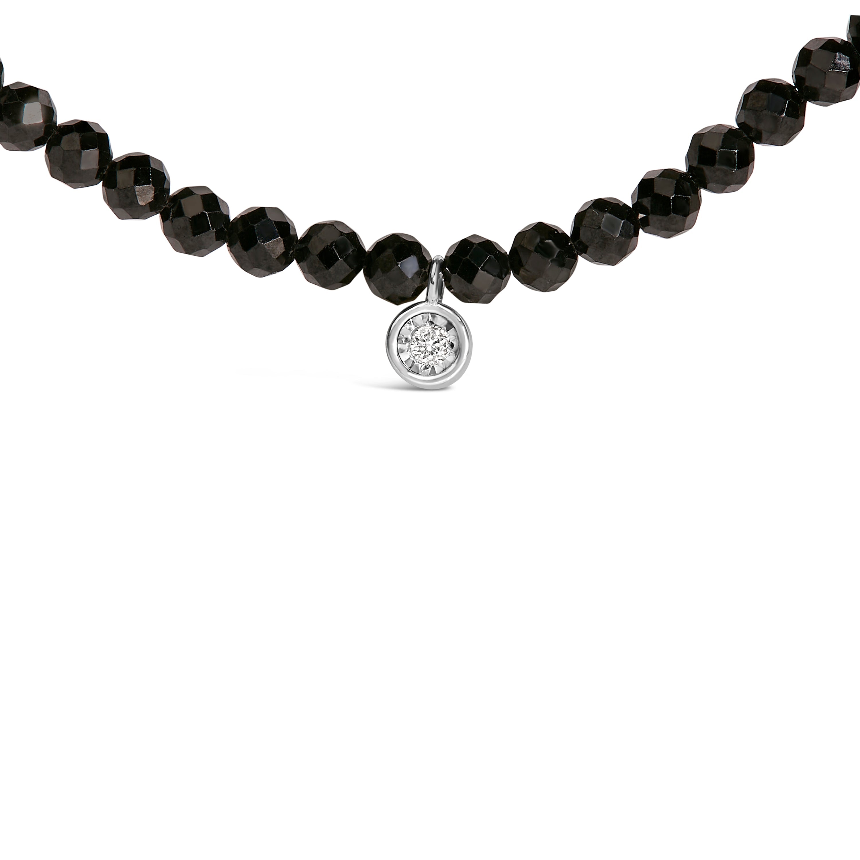 Sterling Silver Diamond Accent Black Spinel Bead Station Necklace on sale at MyriadMart