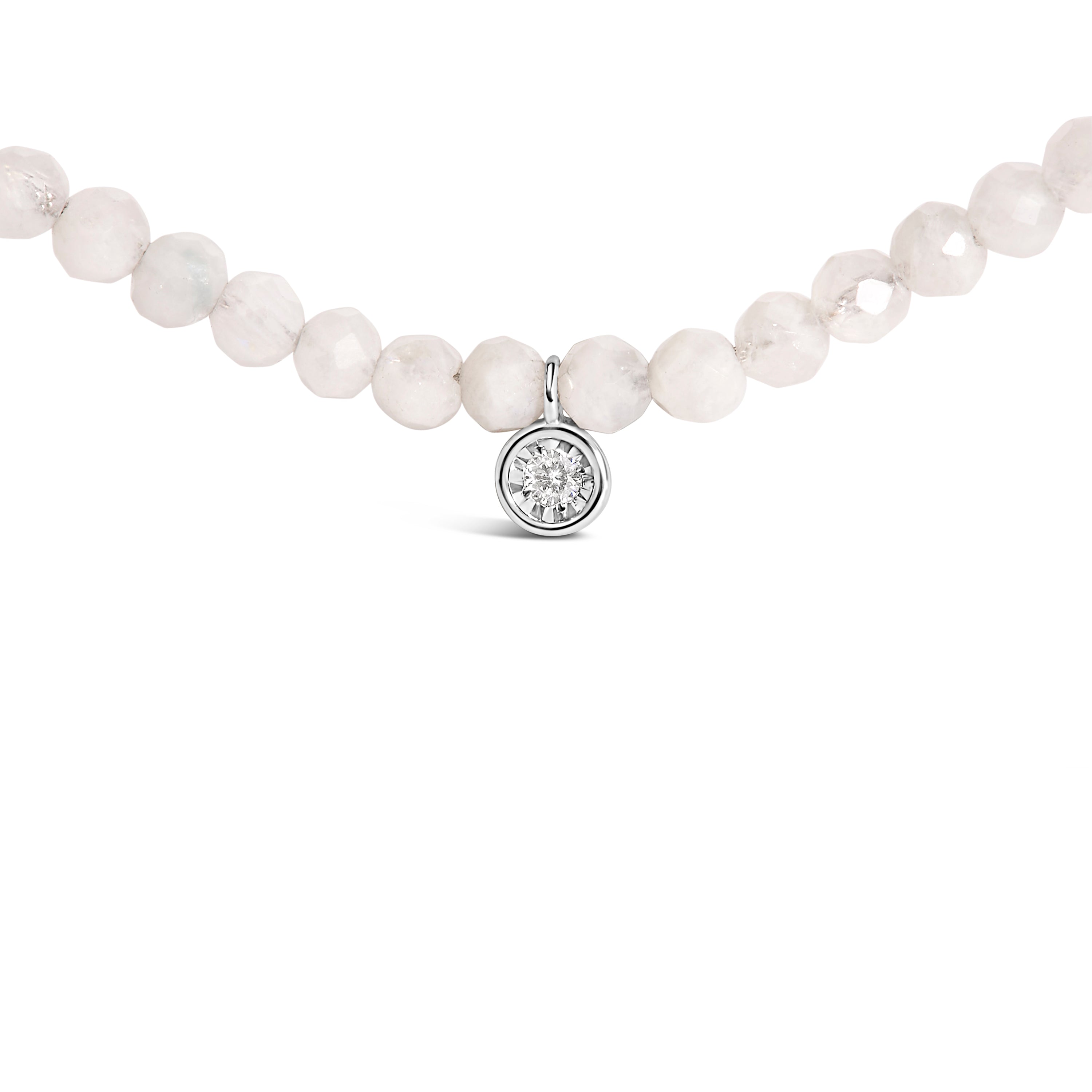 Sterling Silver Moonstone Bead Station Necklace with Diamond Accent on sale at MyriadMart