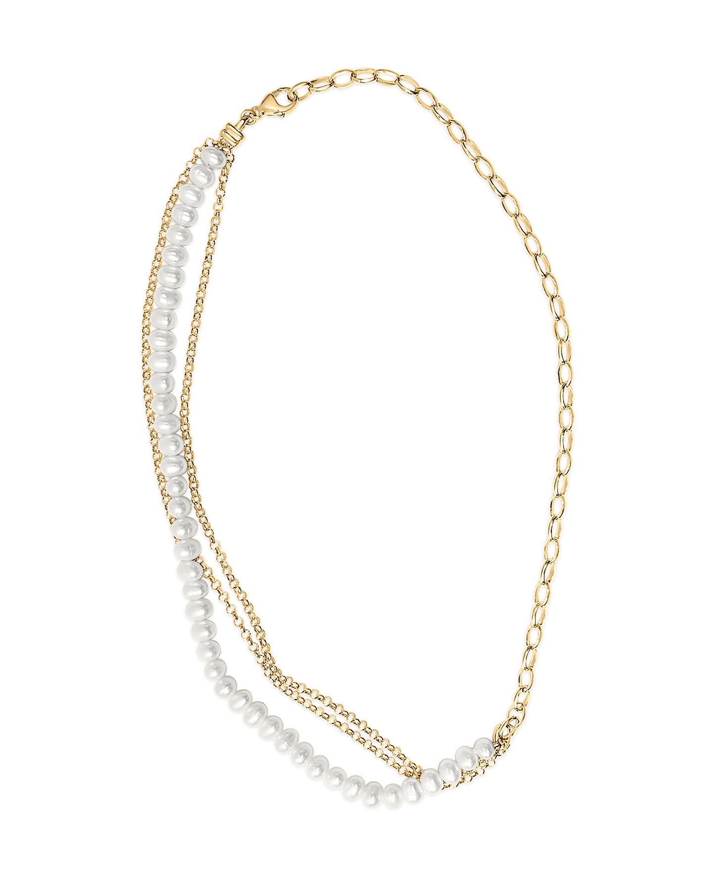 18K Yellow Gold Vermeil Cultured Pearl Strand Necklace with Rolo and Paperclip Chain on sale at MyriadMart